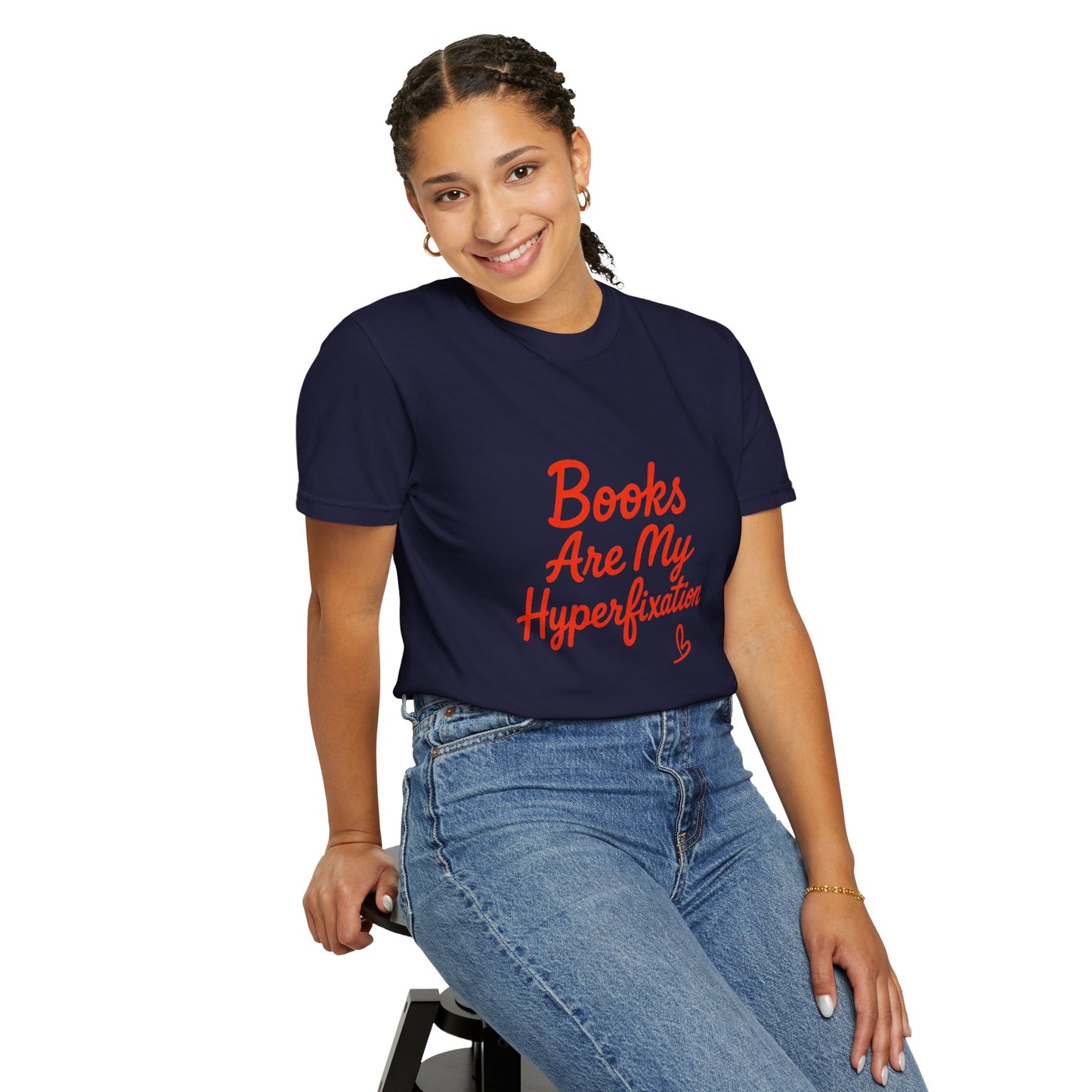 Books Are My Hyperfixation T-Shirt — Cute Red Script Reading Tee for Book Lovers
