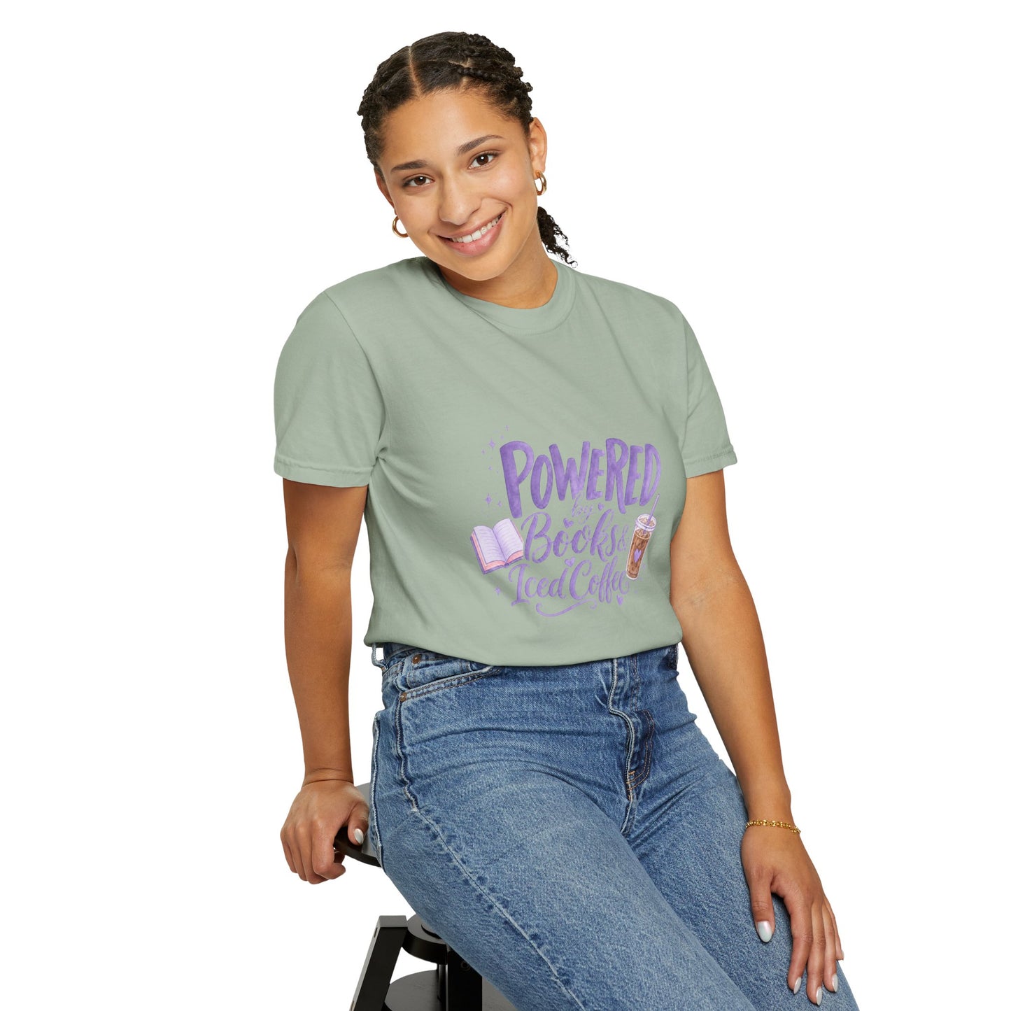 Book Lover T‑Shirt — "Powered by Books & Iced Coffee" Graphic Tee