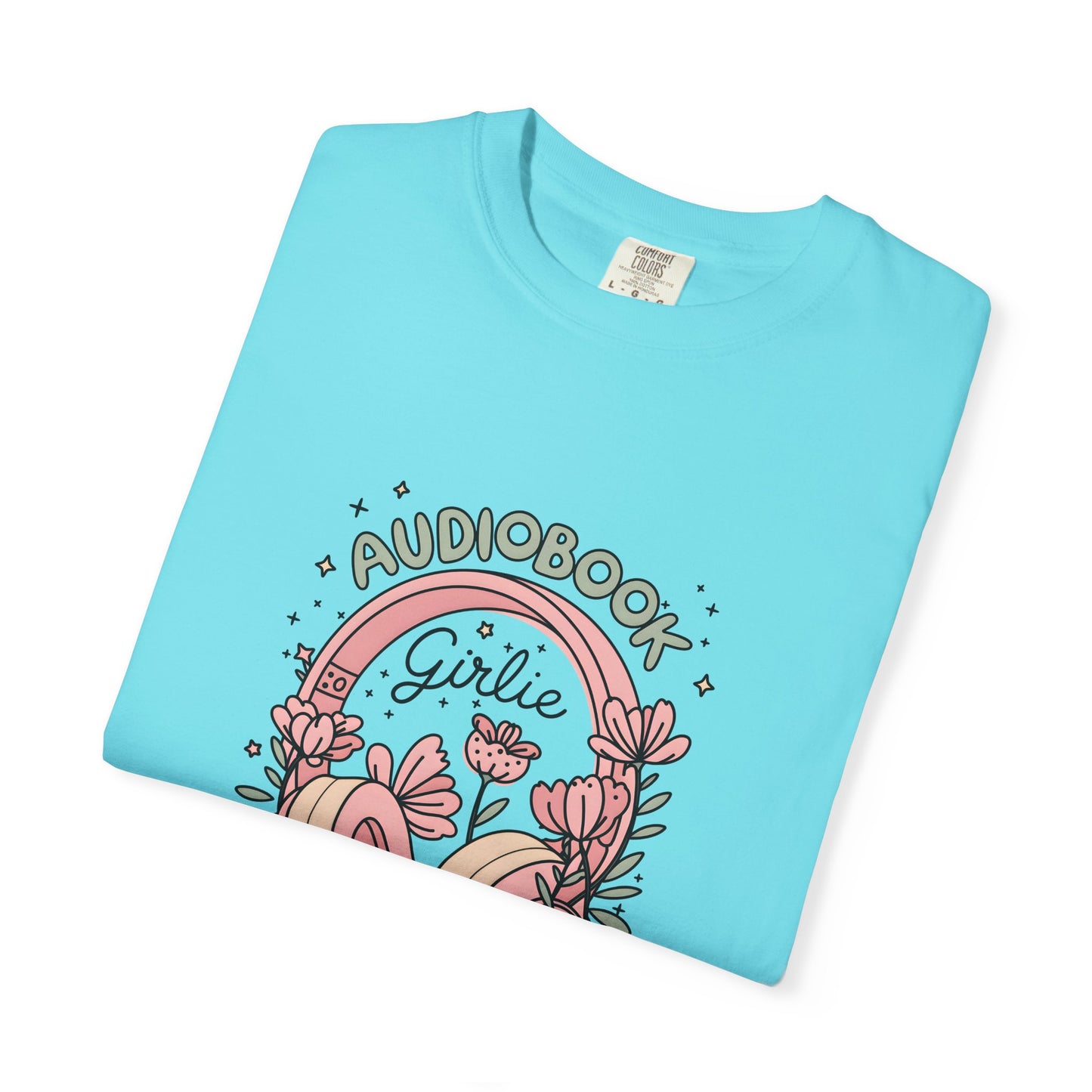 "Audiobook Girlie" T-Shirt — Floral Headphones Graphic Tee