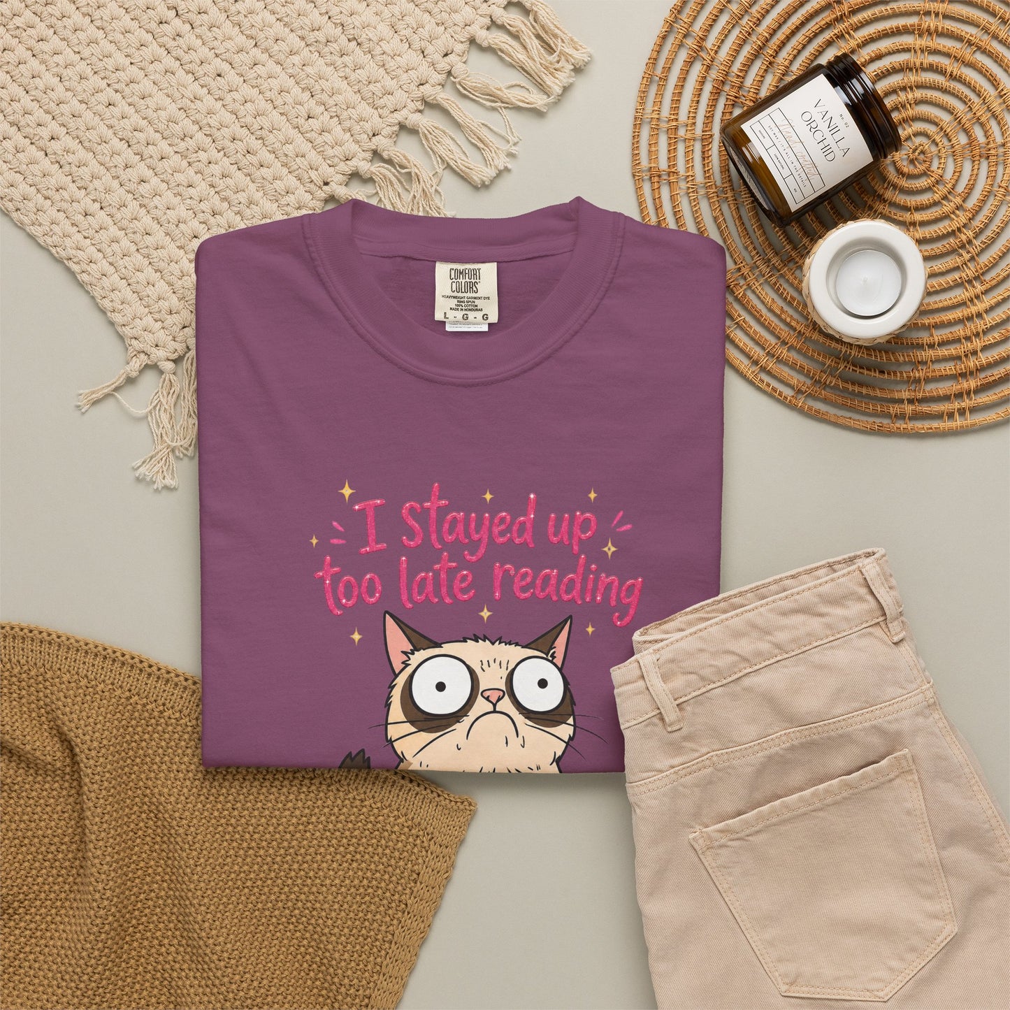 "I Stayed Up Too Late Reading" Cat T-Shirt — Cute Book Lover Graphic Tee