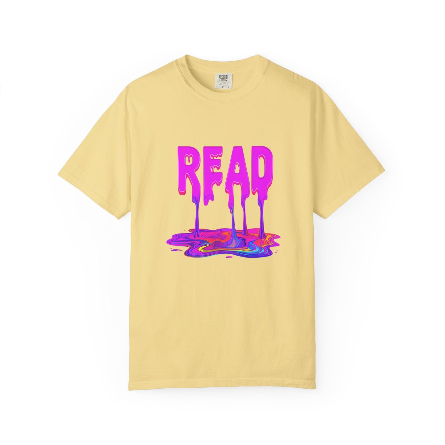 "READ" Dripping Graphic T-Shirt — Psychedelic Melting Book Design