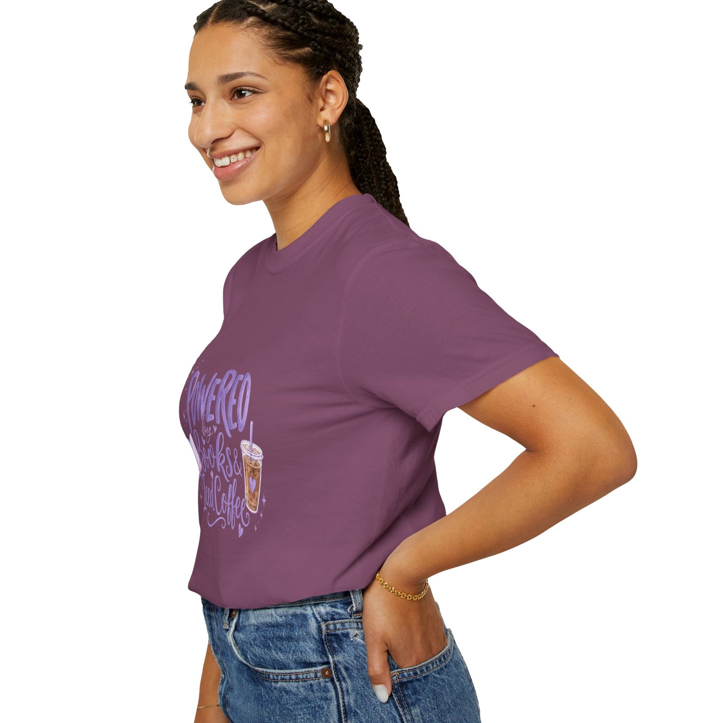 Book Lover T‑Shirt — "Powered by Books & Iced Coffee" Graphic Tee