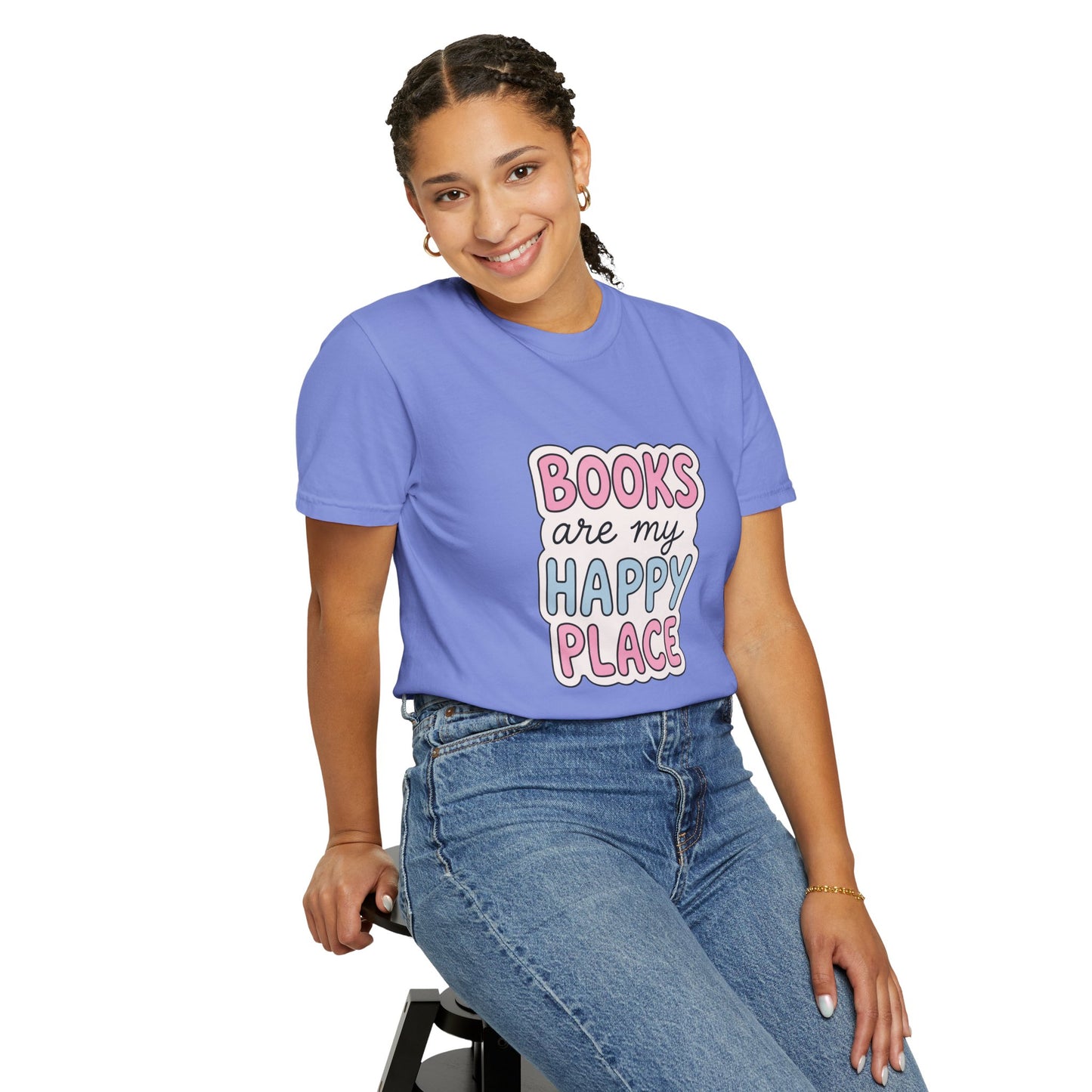 "Books Are My Happy Place" T-Shirt — Cute Pastel Reader Tee