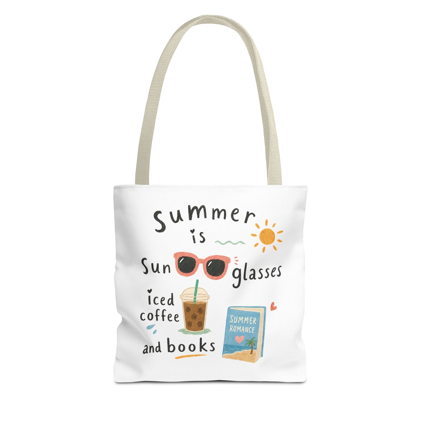 Summer Tote Bag — “Summer is Sunglasses, Iced Coffee and Books” Beach Book Bag
