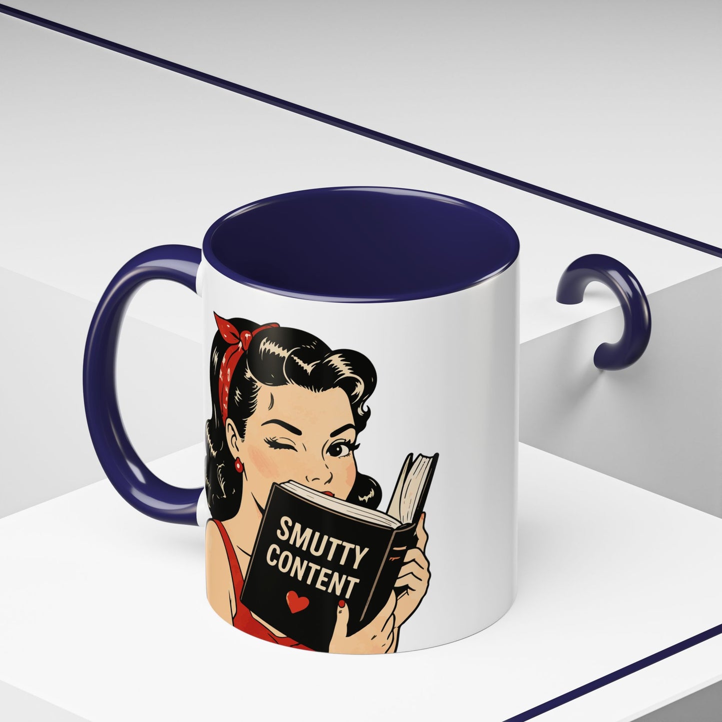 Retro Pin-Up Coffee Mug — Vintage Pop Art Woman with Heart Lollipop (11oz)