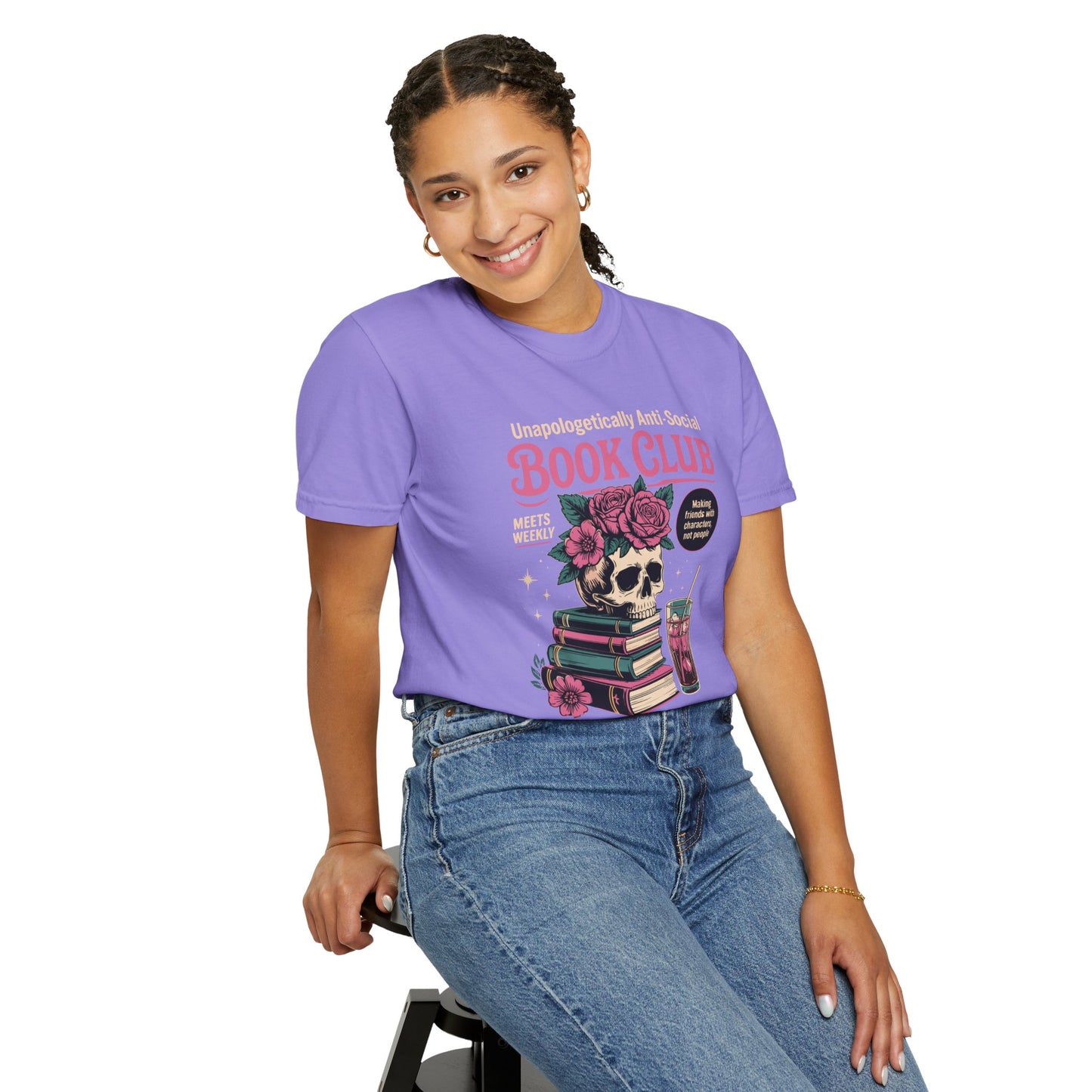 "Unapologetically Anti-Social Book Club" T-Shirt — Skull & Books Graphic Tee for Avid Readers