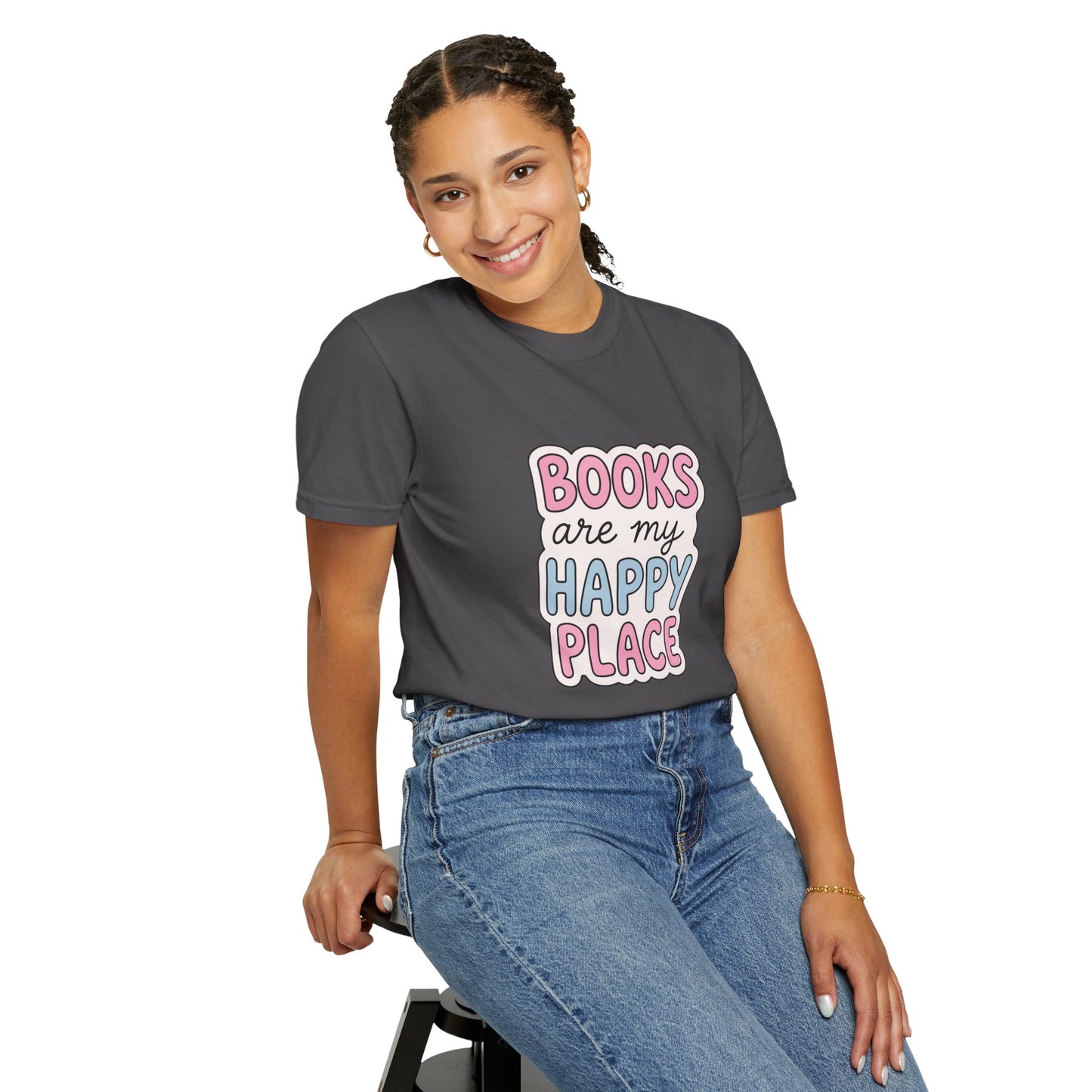 "Books Are My Happy Place" T-Shirt — Cute Pastel Reader Tee