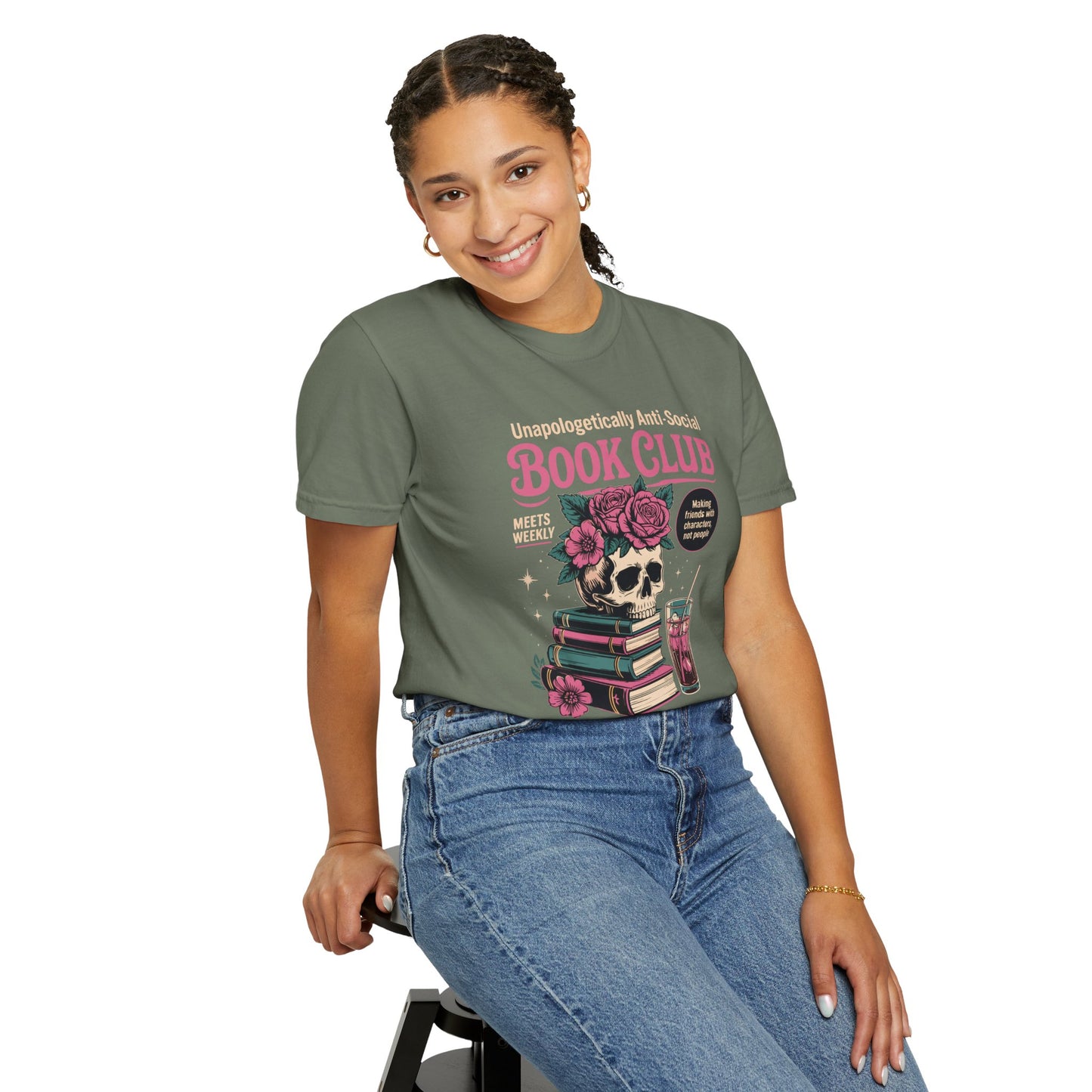 "Unapologetically Anti-Social Book Club" T-Shirt — Skull & Books Graphic Tee for Avid Readers