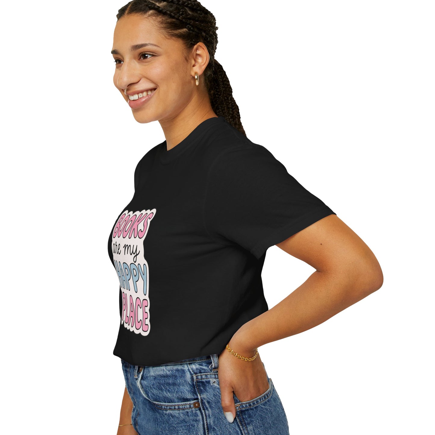 "Books Are My Happy Place" T-Shirt — Cute Pastel Reader Tee