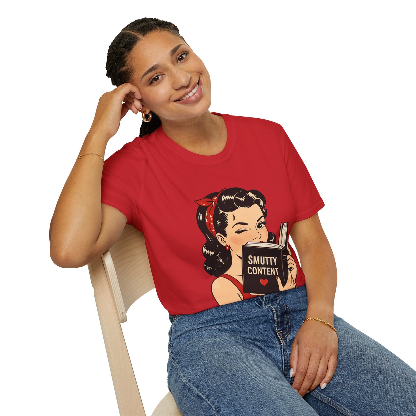 Lightweight Fabric - Vintage Pin-up Reading Tee — "Smutty Content" Graphic T-Shirt
