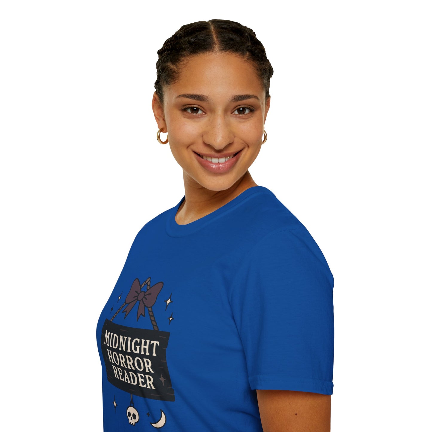 Lightweight Fabric - "Midnight Horror Reader" T-Shirt — Spooky Book Lover Graphic Tee