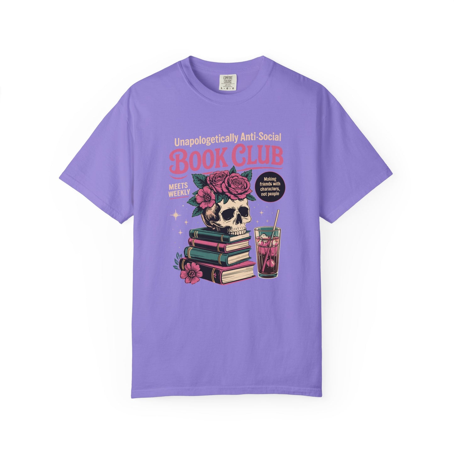 "Unapologetically Anti-Social Book Club" T-Shirt — Skull & Books Graphic Tee for Avid Readers