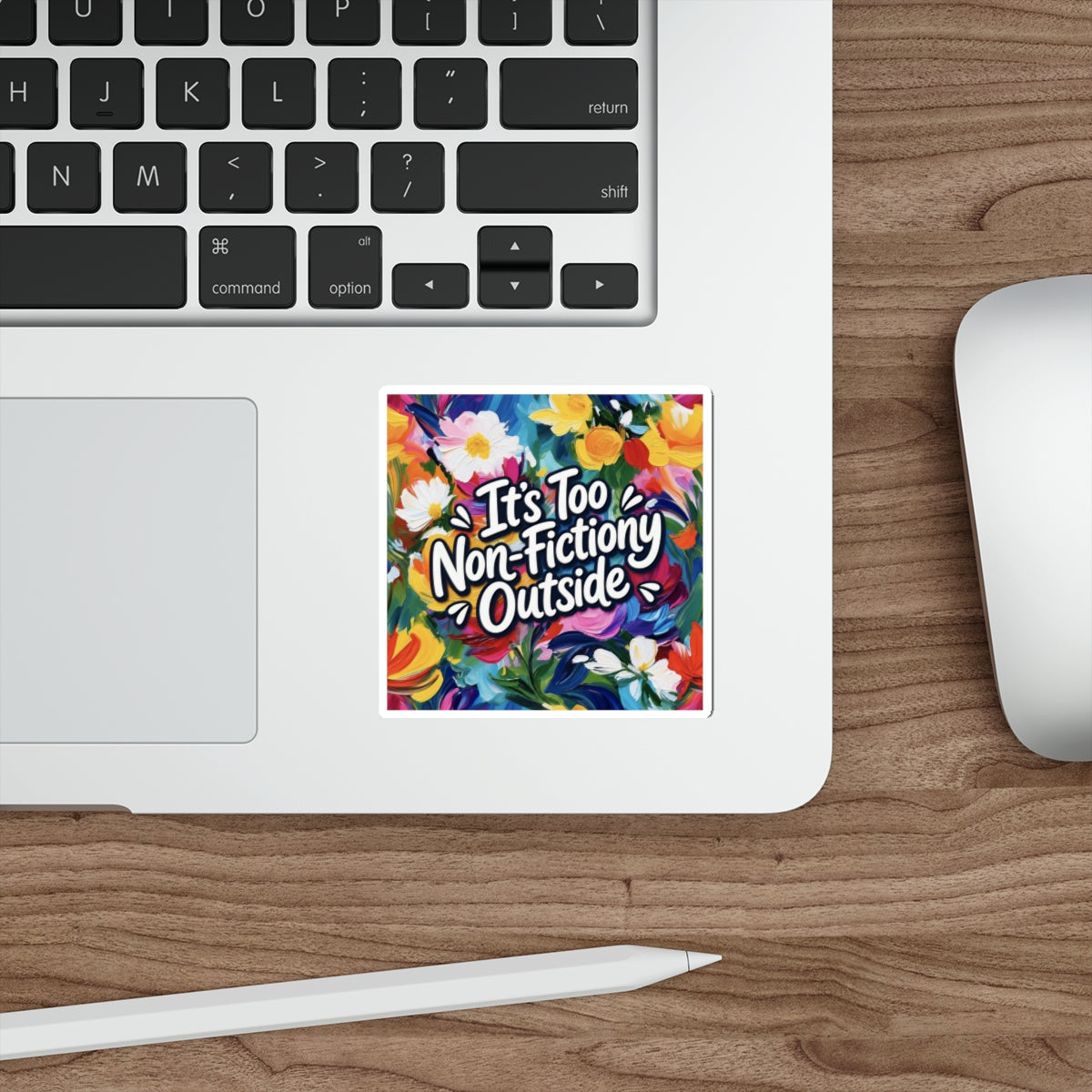 Die-Cut Sticker — “It’s Too Non-Fictiony Outside” Floral Book Lover Sticker