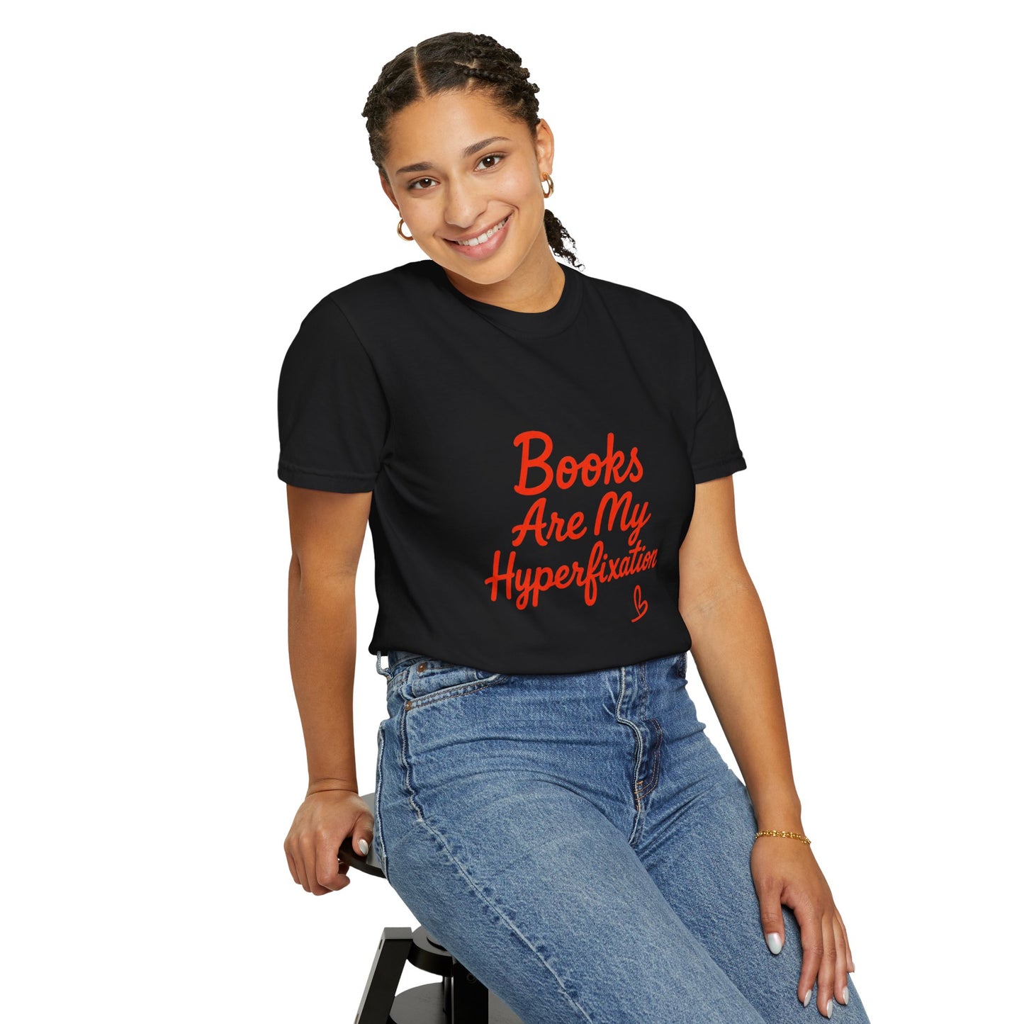 Books Are My Hyperfixation T-Shirt — Cute Red Script Reading Tee for Book Lovers