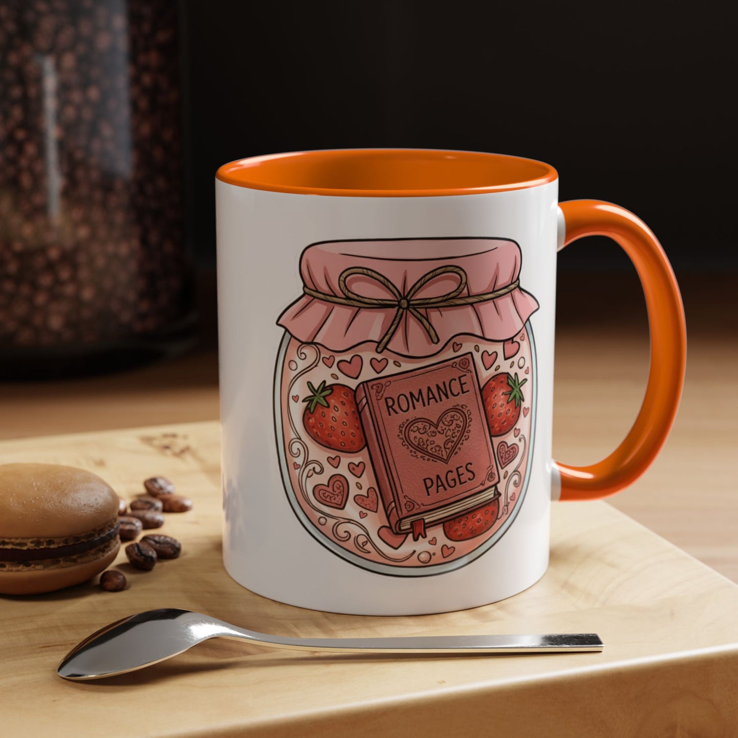 "Romance Pages" Jam Jar Coffee Mug — Cute Strawberry Jam Romance Readers Mug (11/15oz)