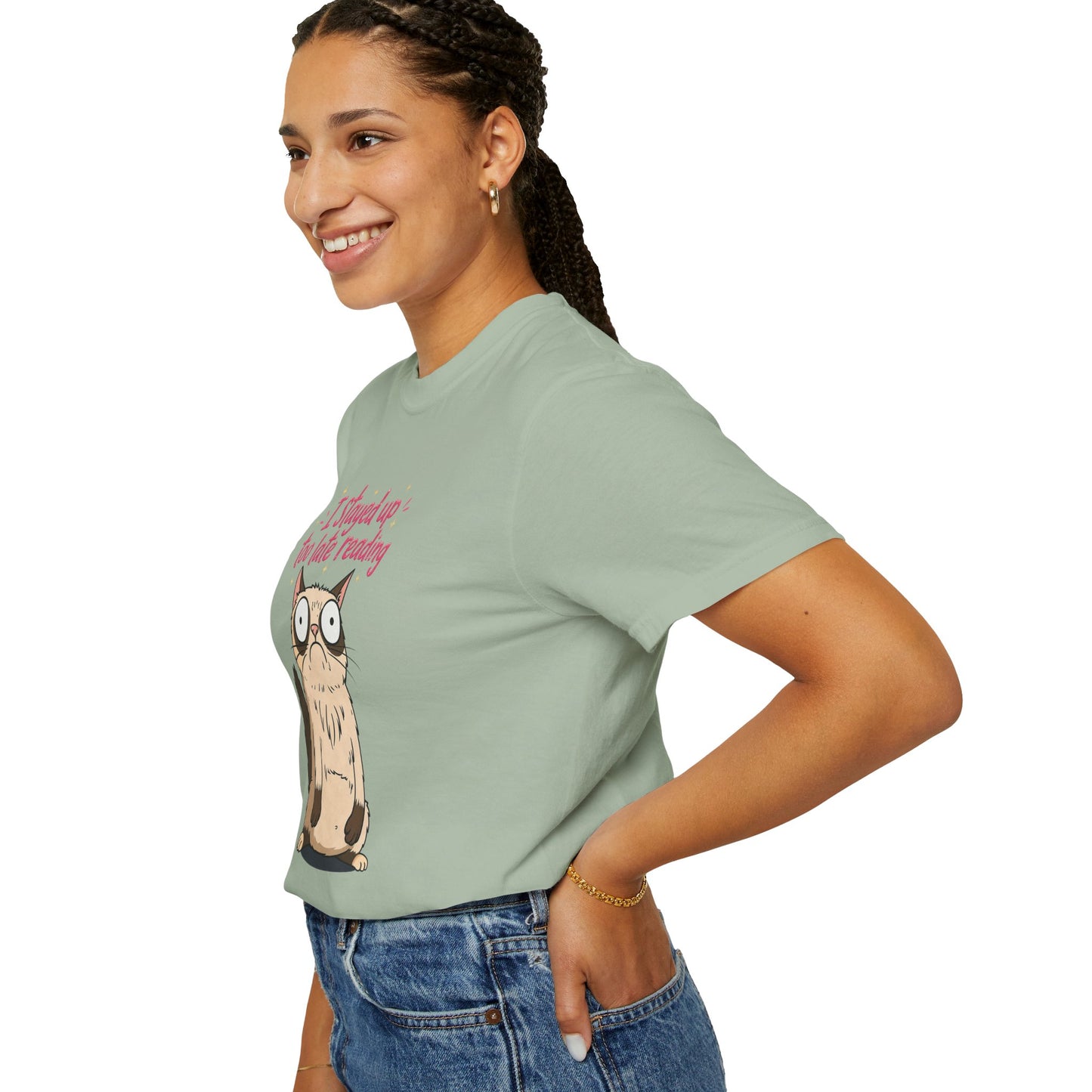 "I Stayed Up Too Late Reading" Cat T-Shirt — Cute Book Lover Graphic Tee