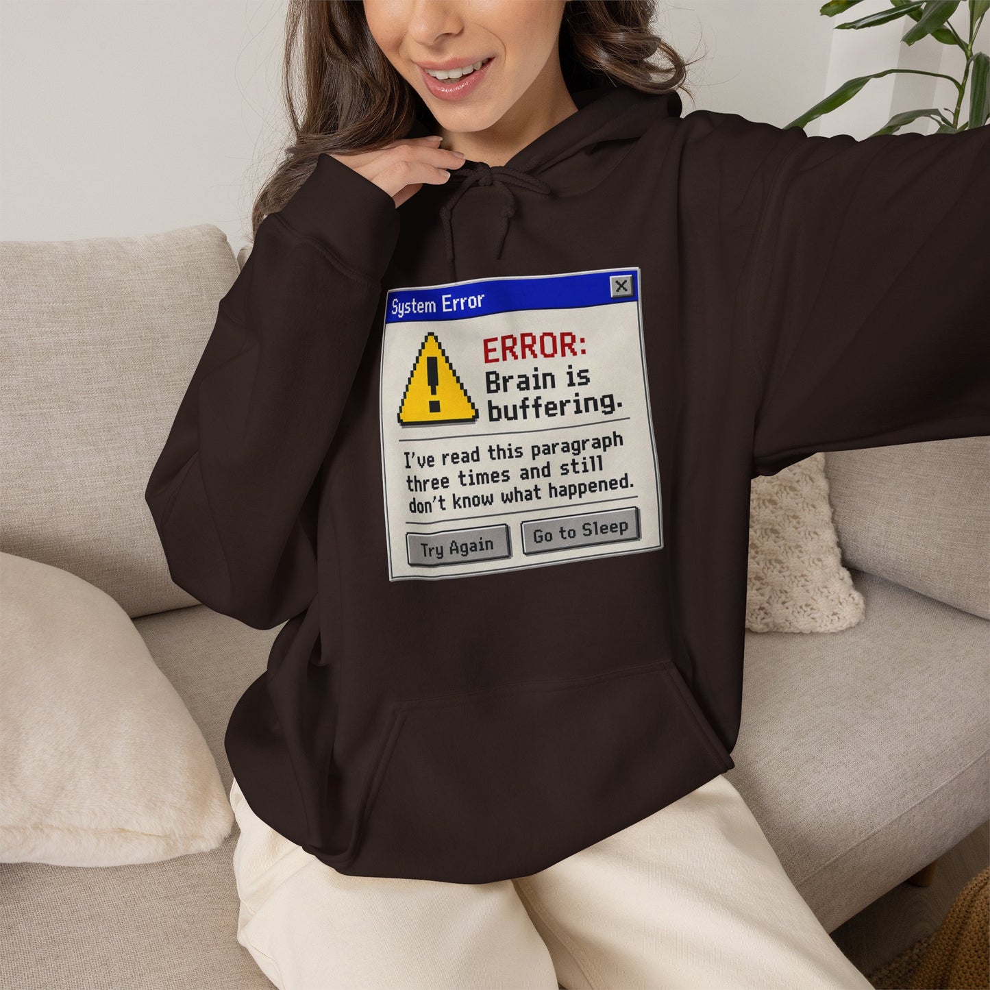 Neurospicy "ERROR: Brain is buffering" Retro Computer Alert Graphic Hoodie
