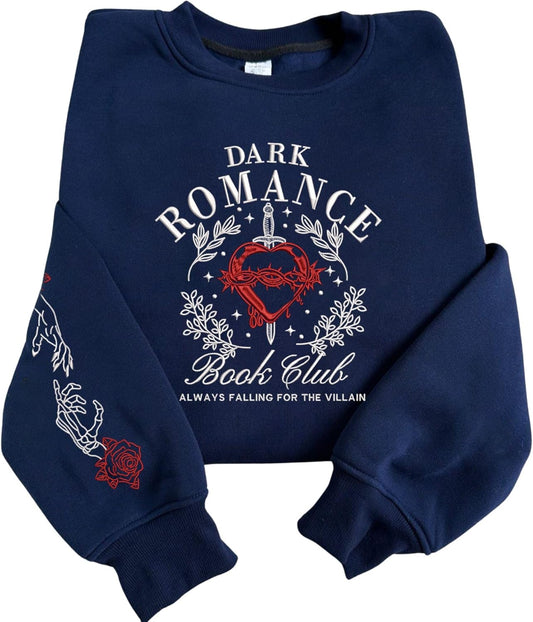 Dark Romance Book Club Embroidered Sweatshirt and Hoodie, Villian Dark Romance Book Shirt, Bookish Sweater Multicolor