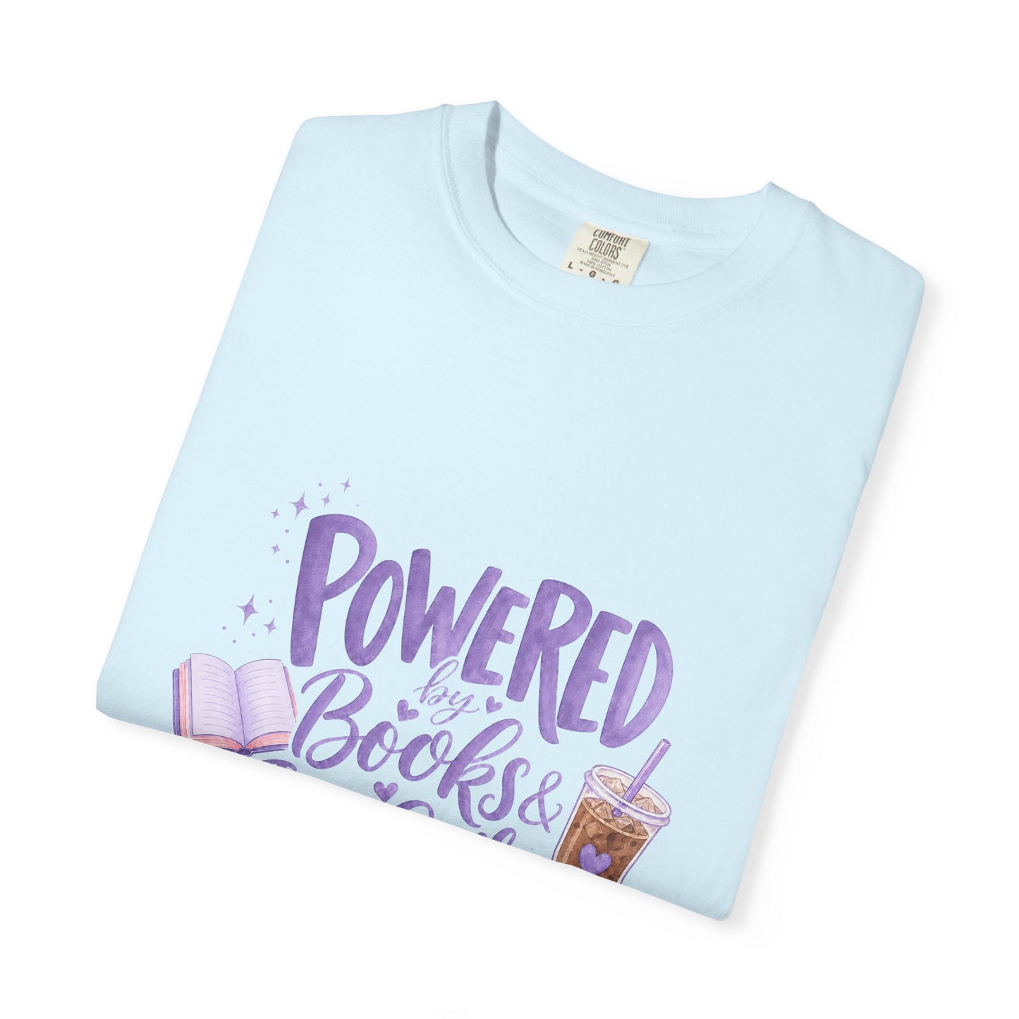 Book Lover T‑Shirt — "Powered by Books & Iced Coffee" Graphic Tee