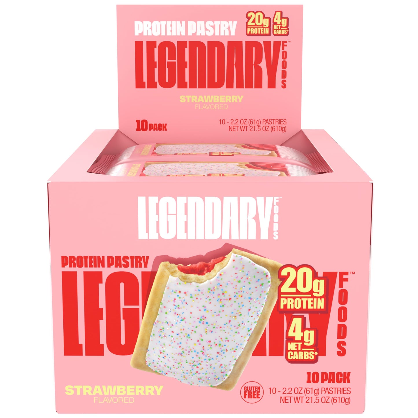 Legendary Foods 20 gr Protein Pastry | Low Carb Tasty Protein Bar Alternative | Keto Friendly | No Sugar Added | High Protein Snacks | On-The-Go Breakfast | Gluten Free Keto Food - Strawberry (10-Pack)
