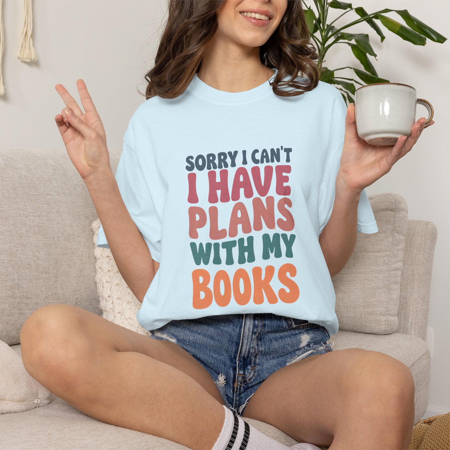 Book Lover T-Shirt — "Sorry I Can't, I Have Plans With My Books" Graphic Tee