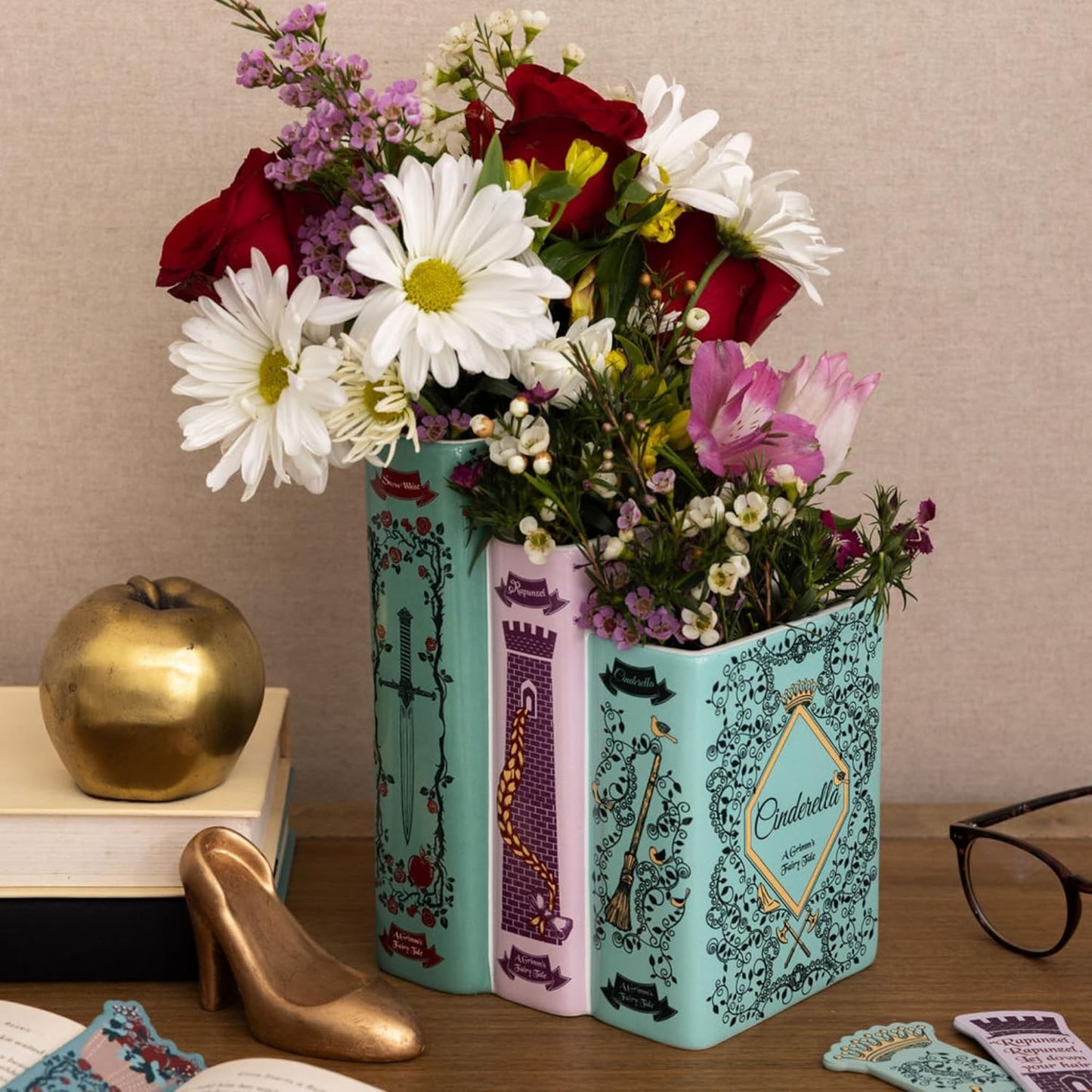 Triple Book-Shaped Decorative Vase