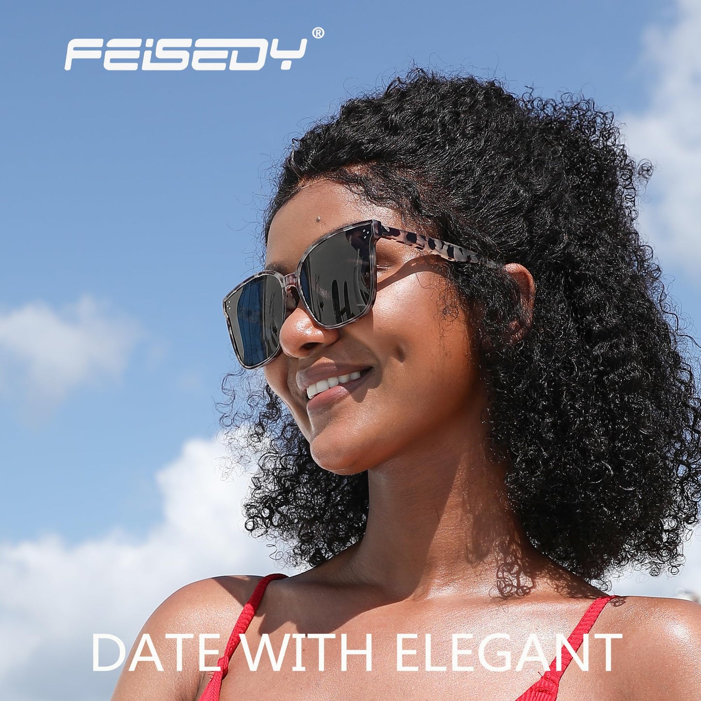 FEISEDY Lunettes de soleil polarisées carrées surdimensionnées rétro pour femmes et hommes, style minimaliste B2600