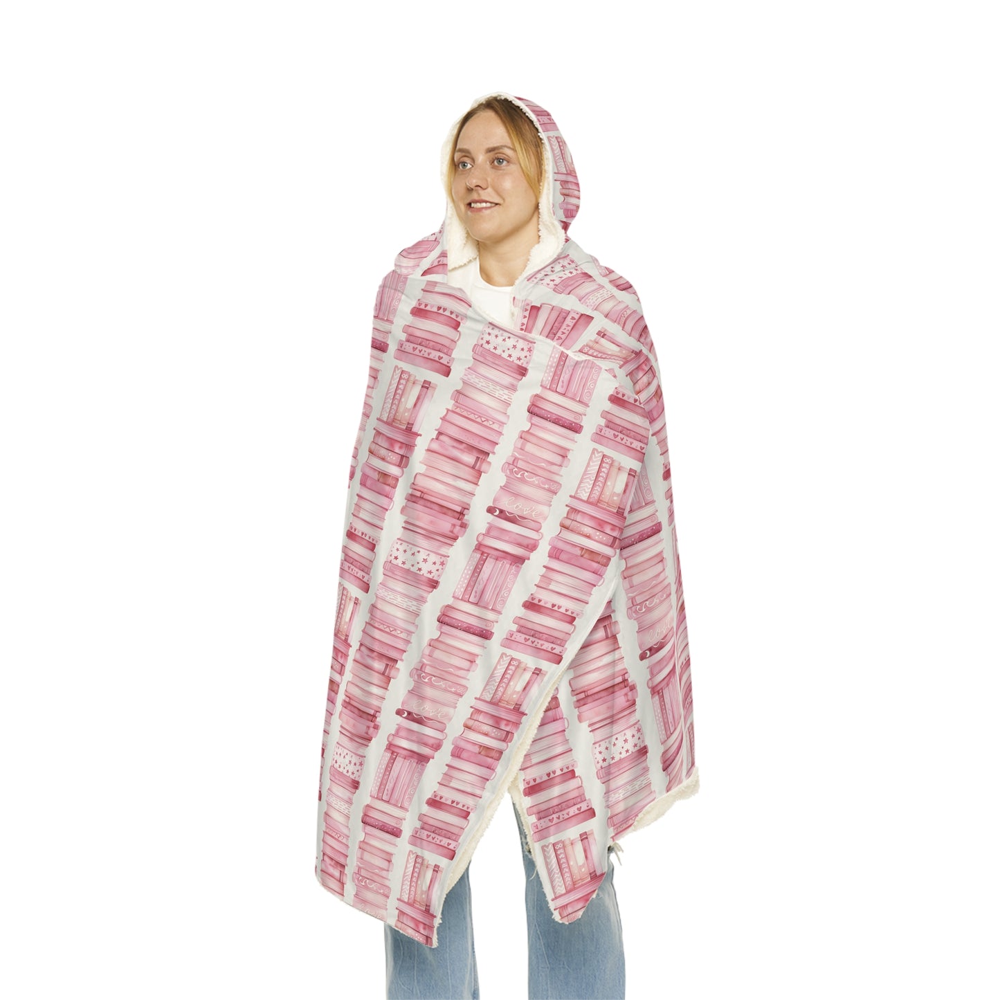 Fleece Pink Watercolour Books Hooded Blanket - Cozy Snuggle Throw for Home & Gifts