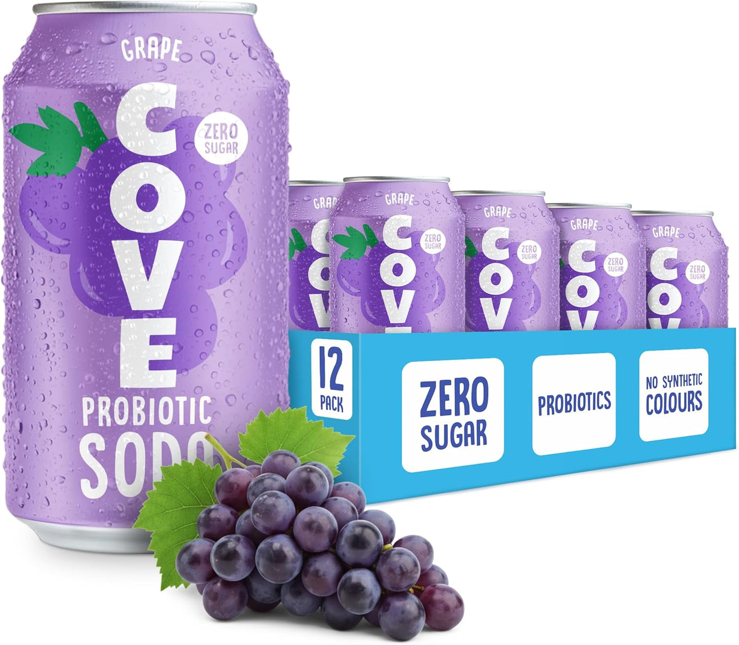 Cove Probiotic Soda, Zero Sugar Better-For-You Alternative - Refreshing, Delicious Probiotic Drink, No Artificial Colours & Caffeine Free - Raspberry, 12 Pack