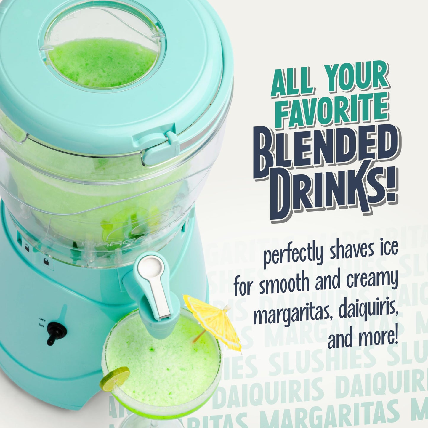 Nostalgia Margarita Maker et machine à granités 128 oz, Prépare un gallon de boissons glacées, Bec verseur en acier inoxydable et poignée de transport, Texture crémeuse, Double isolation, Facile à nettoyer, 1 gallon, Aqua