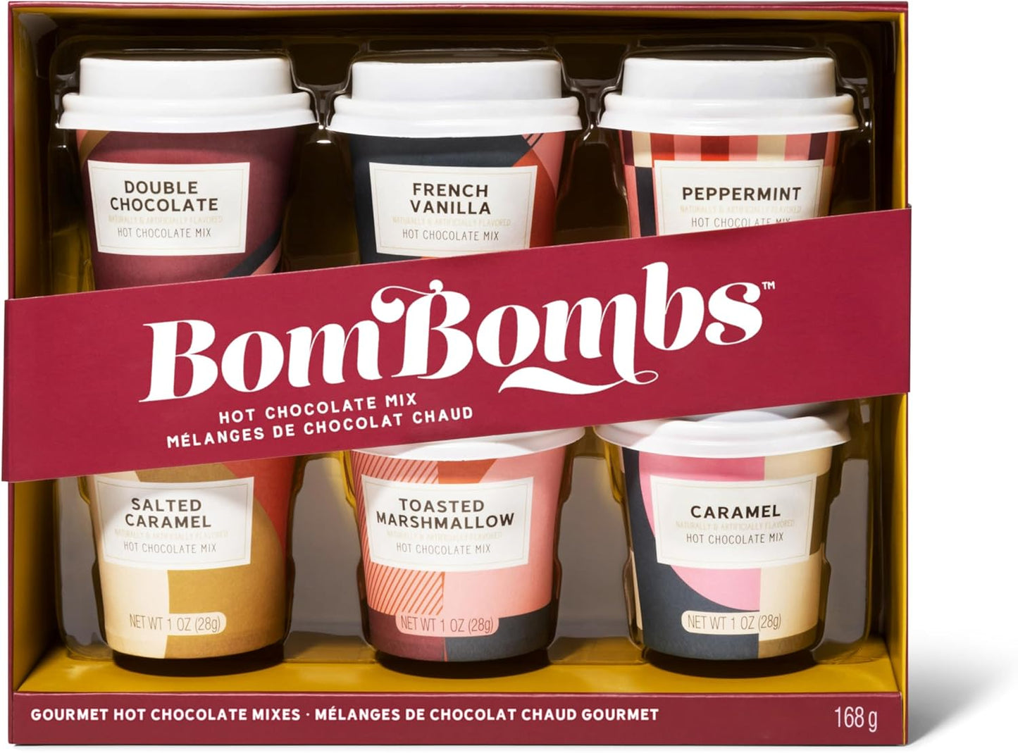 Bombombs Hot Chocolate Mix Gift Set, Hot Chocolate Mix in Mini Cup Packaging, Flavors Include Double Chocolate, French Vanilla, Peppermint, Salted Caramel and More, Set of 6