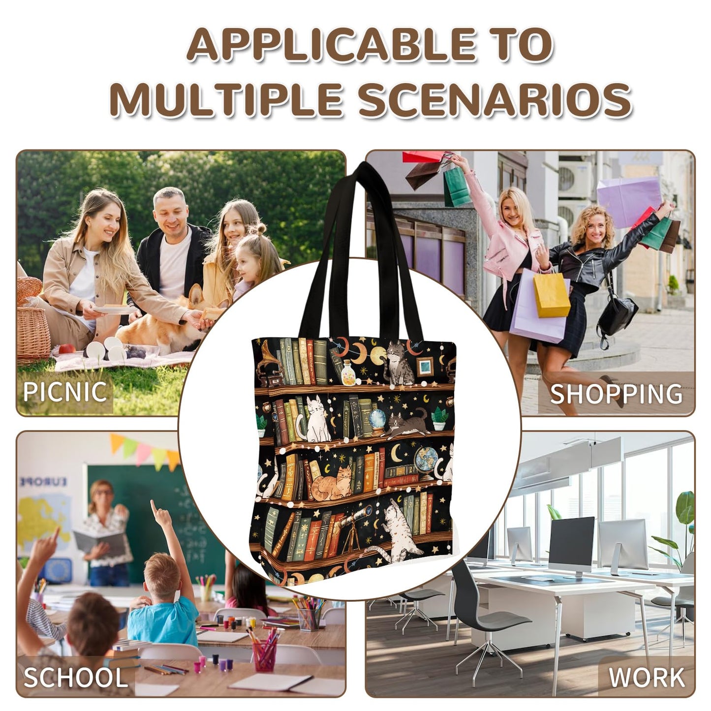 Wazzio Aesthetic Lot de 2 Sacs Fourre-Tout en Toile avec Trousse de Maquillage, Sacs de Courses Réutilisables pour le Shopping, la Salle de Sport, les Voyages, le Travail, les Vacances