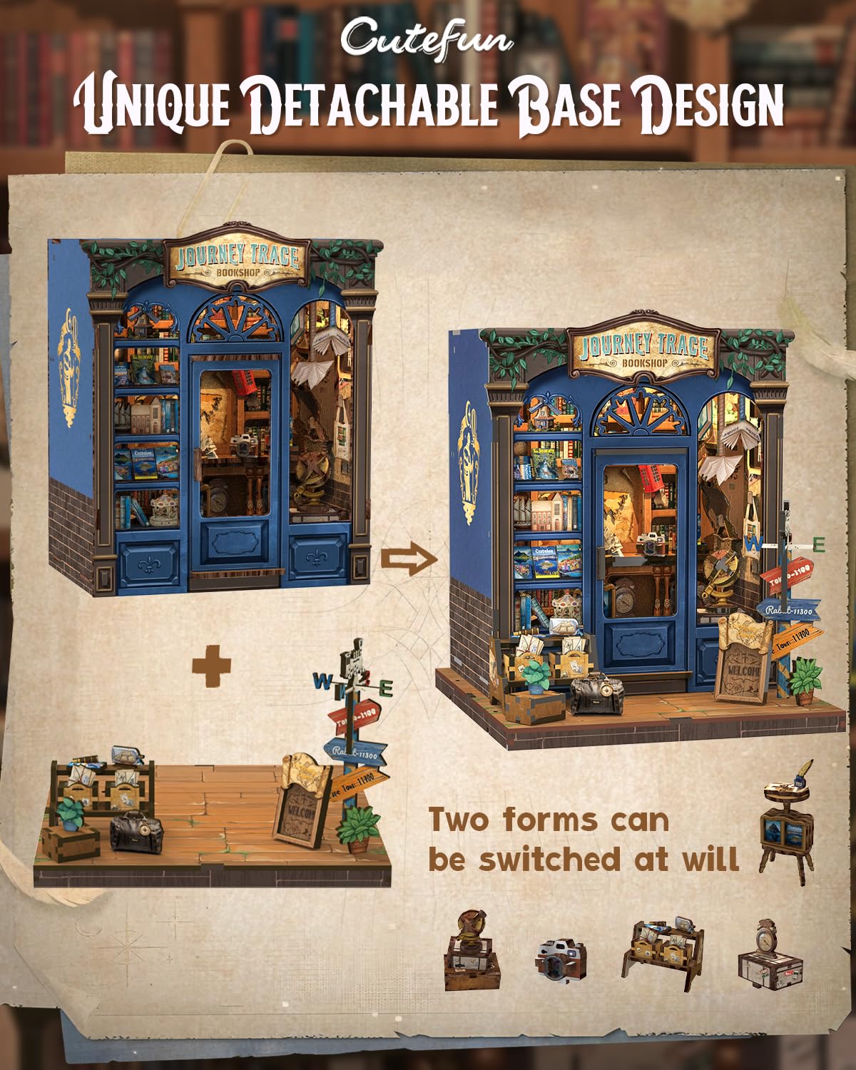 Cutefun Book Nook Kit, DIY Miniature House Kit for Adults, 3D Wooden Puzzle Mini House Building Kit with LED, Dollhouse Kit Bookshelf Insert Decor Creative Gifts for Teens (The Astrology Bookshop)