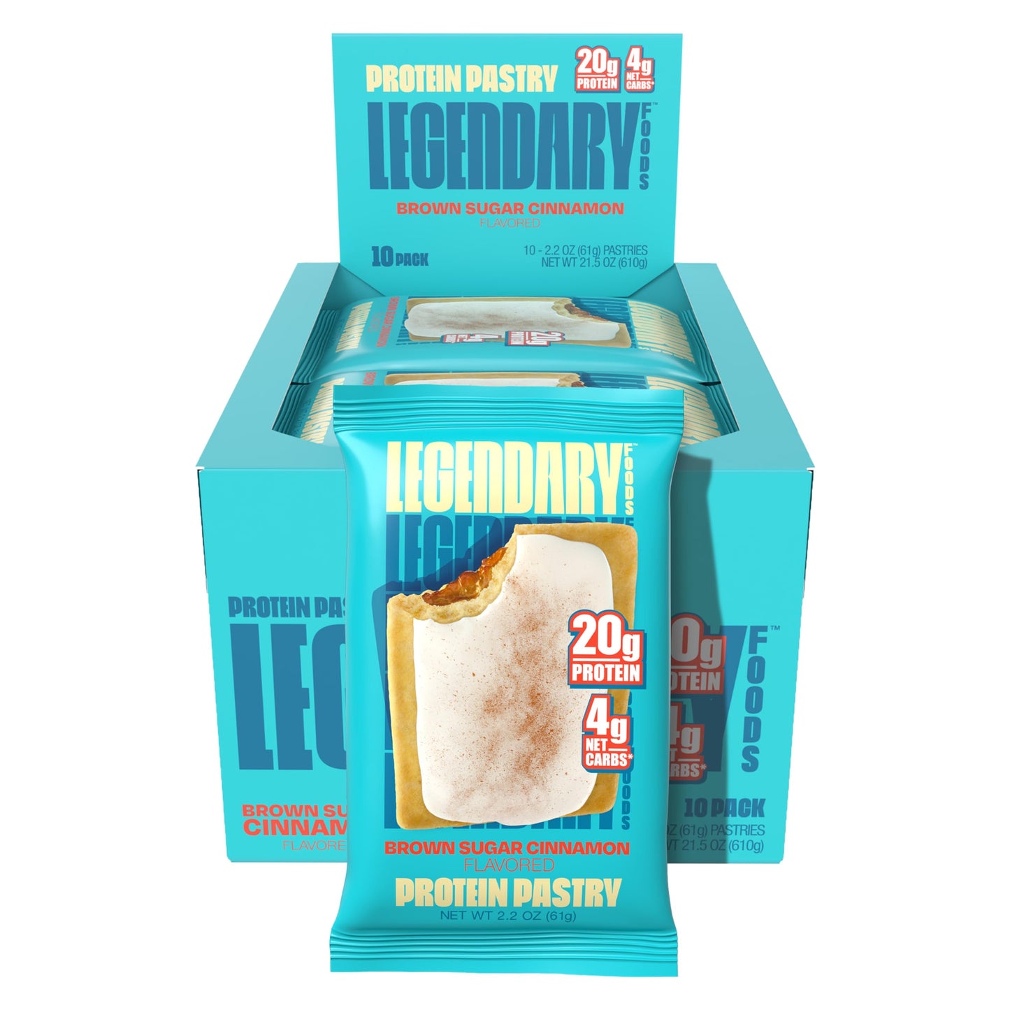 Legendary Foods 20 gr Protein Pastry | Low Carb Tasty Protein Bar Alternative | Keto Friendly | No Sugar Added | High Protein Snacks | On-The-Go Breakfast | Gluten Free Keto Food - Brown Sugar Cinnamon (10-Pack)