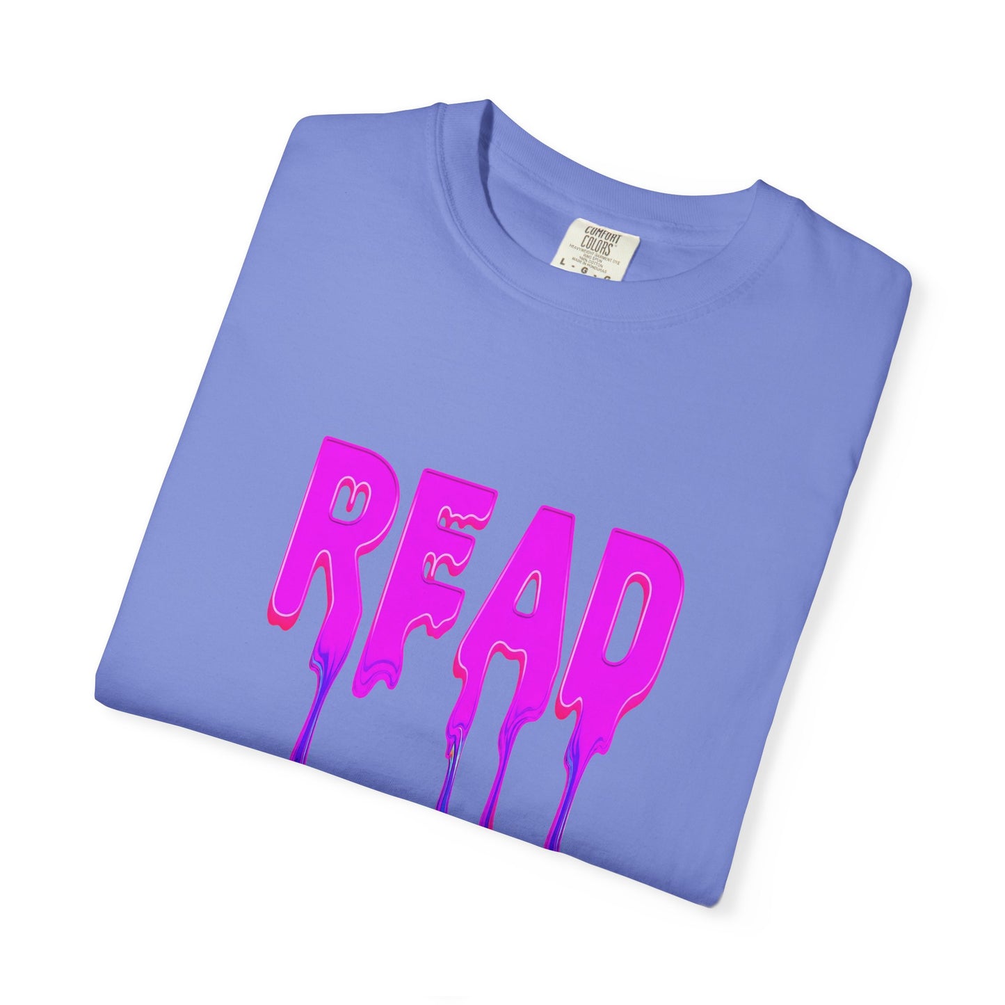"READ" Dripping Graphic T-Shirt — Psychedelic Melting Book Design