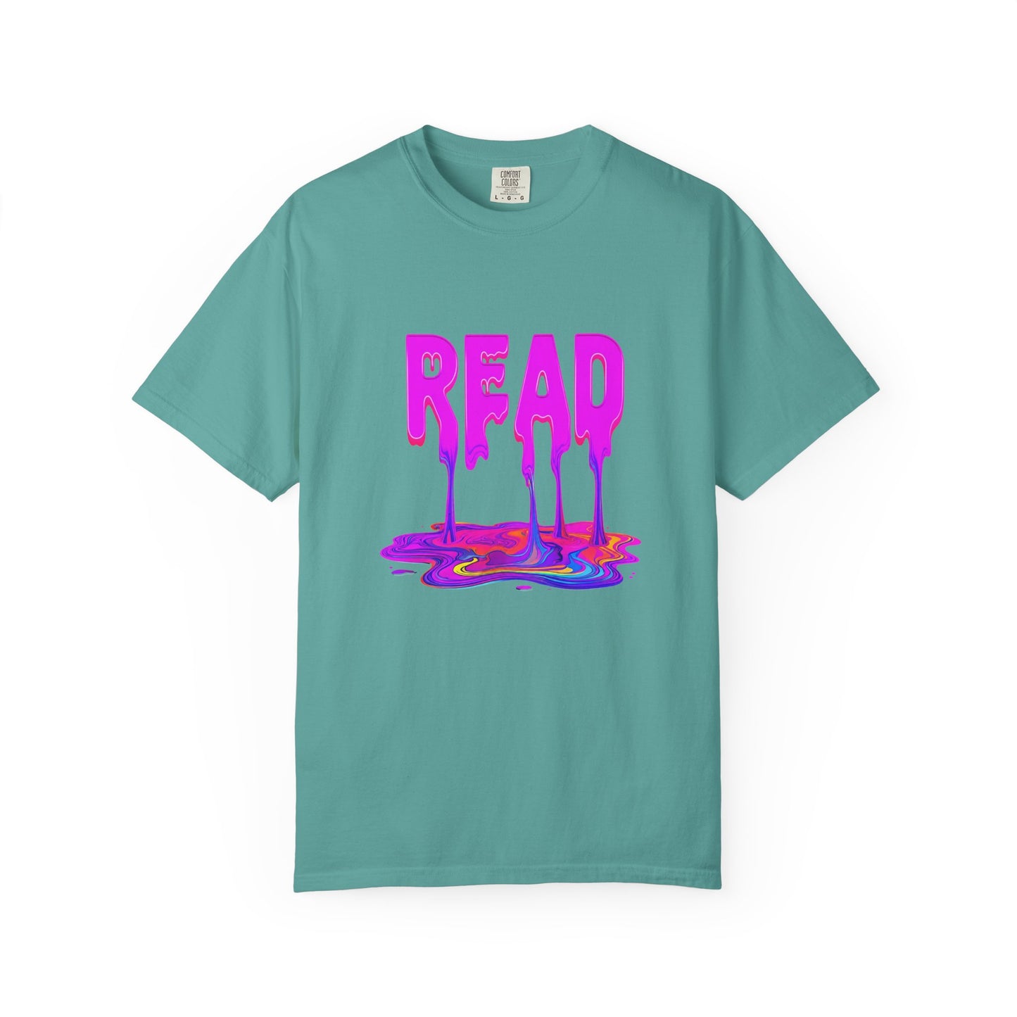 "READ" Dripping Graphic T-Shirt — Psychedelic Melting Book Design