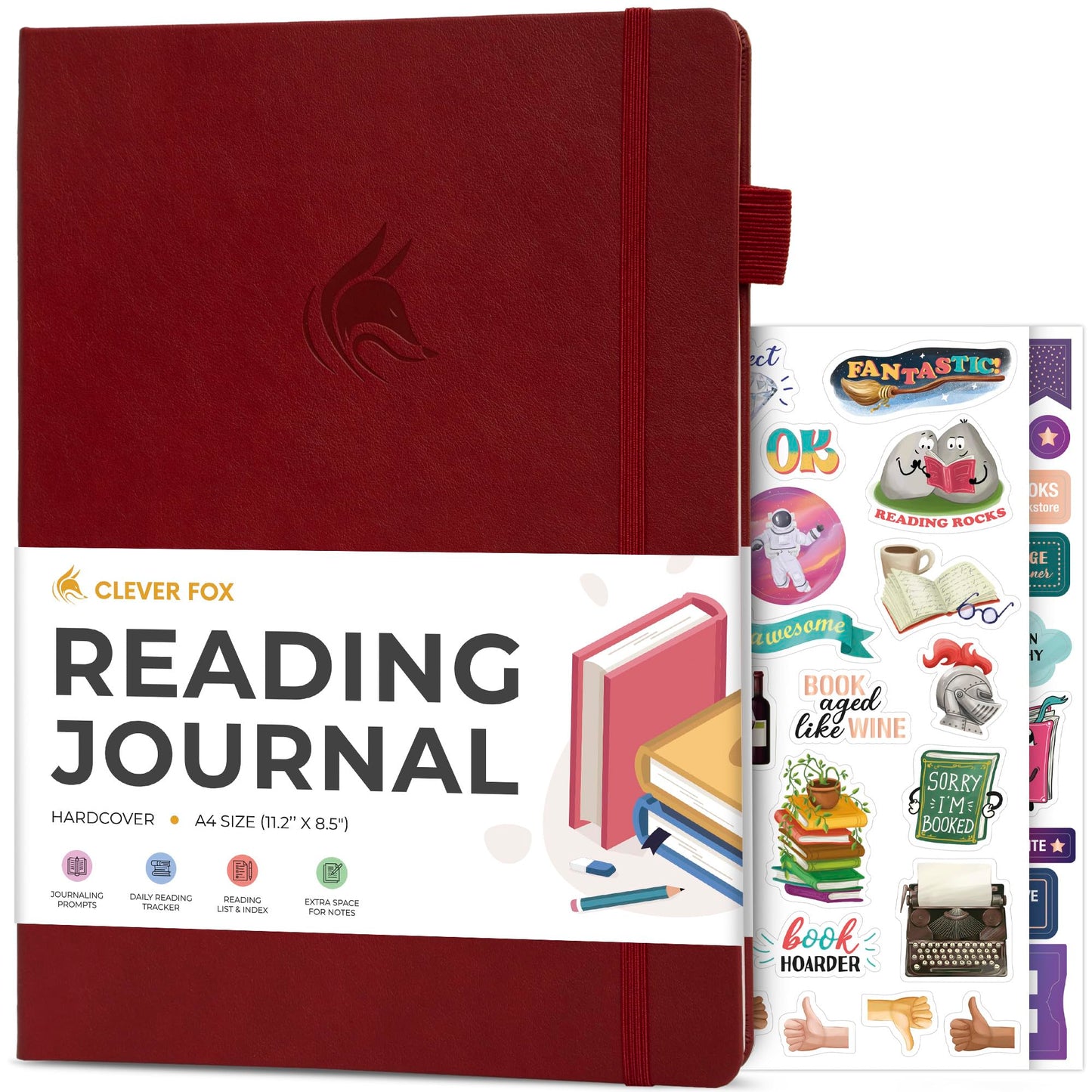 Journal de lecture en similicuir avec autocollants - Plusieurs coloris