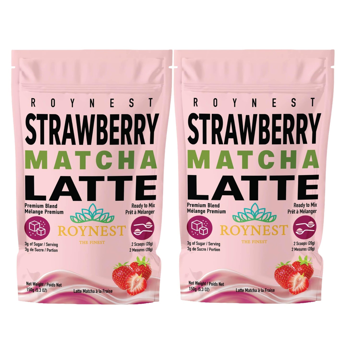 Poudre de Latté Matcha Fraise Premium Faible en Sucre - Lots de 1 et 2 par Roynest