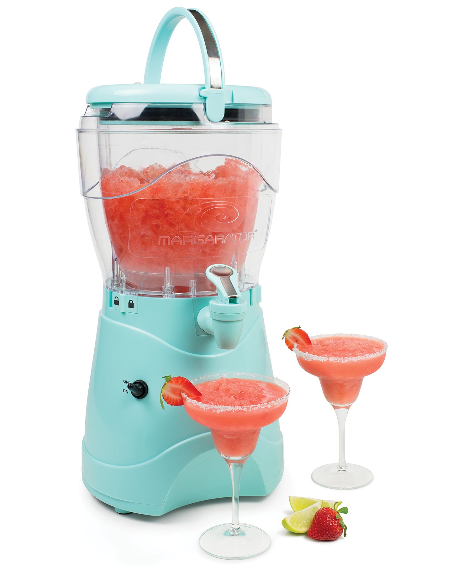 Nostalgia Margarita Maker et machine à granités 128 oz, Prépare un gallon de boissons glacées, Bec verseur en acier inoxydable et poignée de transport, Texture crémeuse, Double isolation, Facile à nettoyer, 1 gallon, Aqua