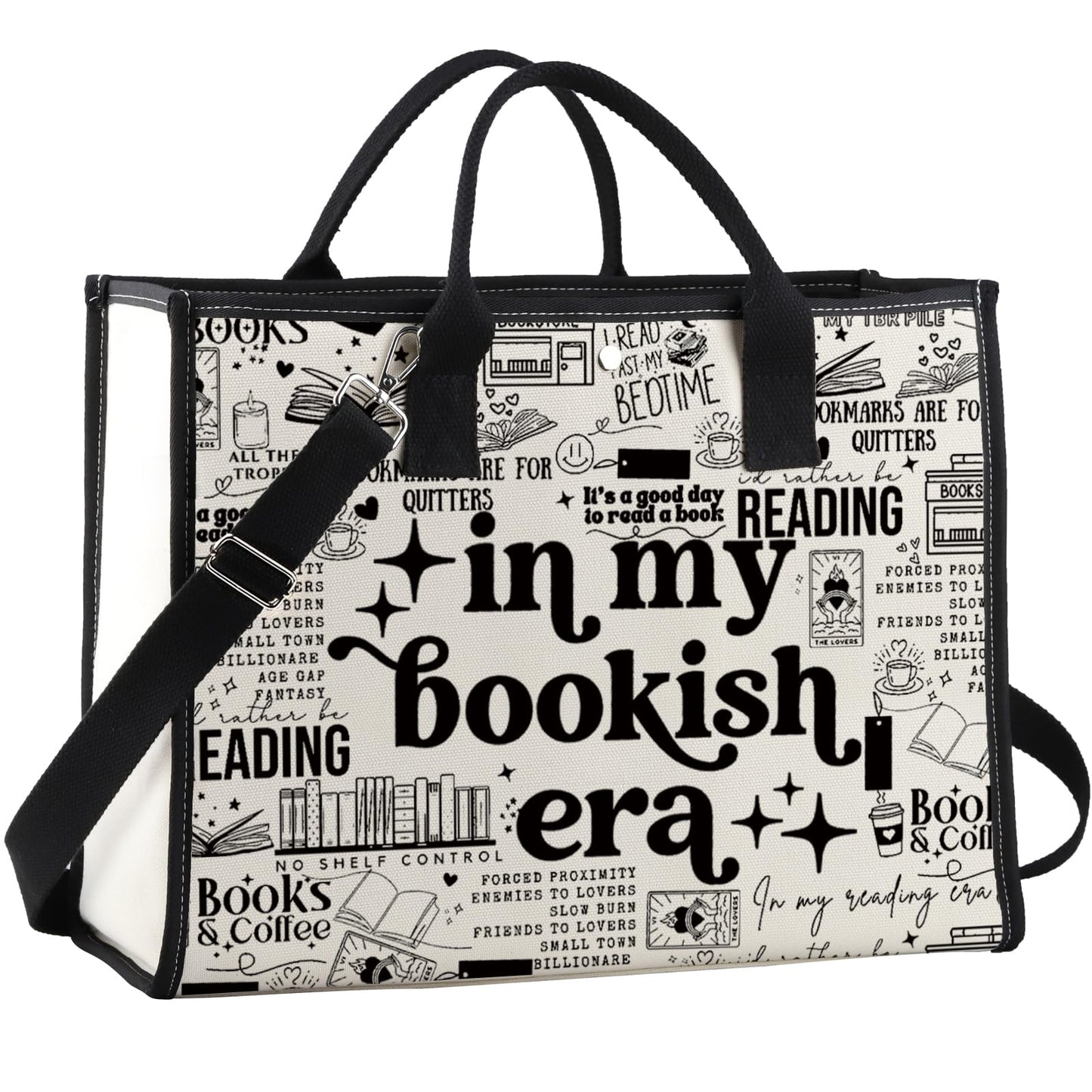 WCGXKO In My Bookish Era Canvas Tote Bag Reading Lover Gift Bookworm Reader Shopping Bag