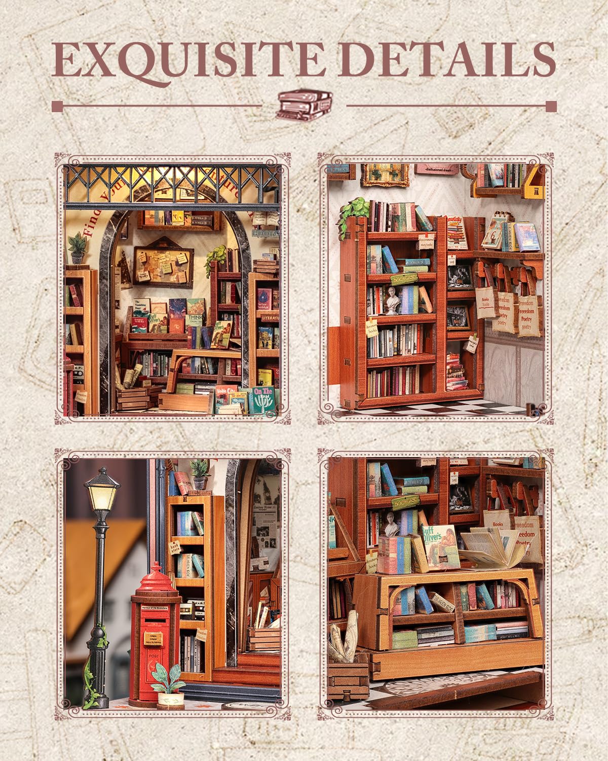 Cutefun Book Nook Kit, DIY Miniature House Kit for Adults, 3D Wooden Puzzle Mini House Building Kit with LED, Dollhouse Kit Bookshelf Insert Decor Creative Gifts for Teens (The Astrology Bookshop)