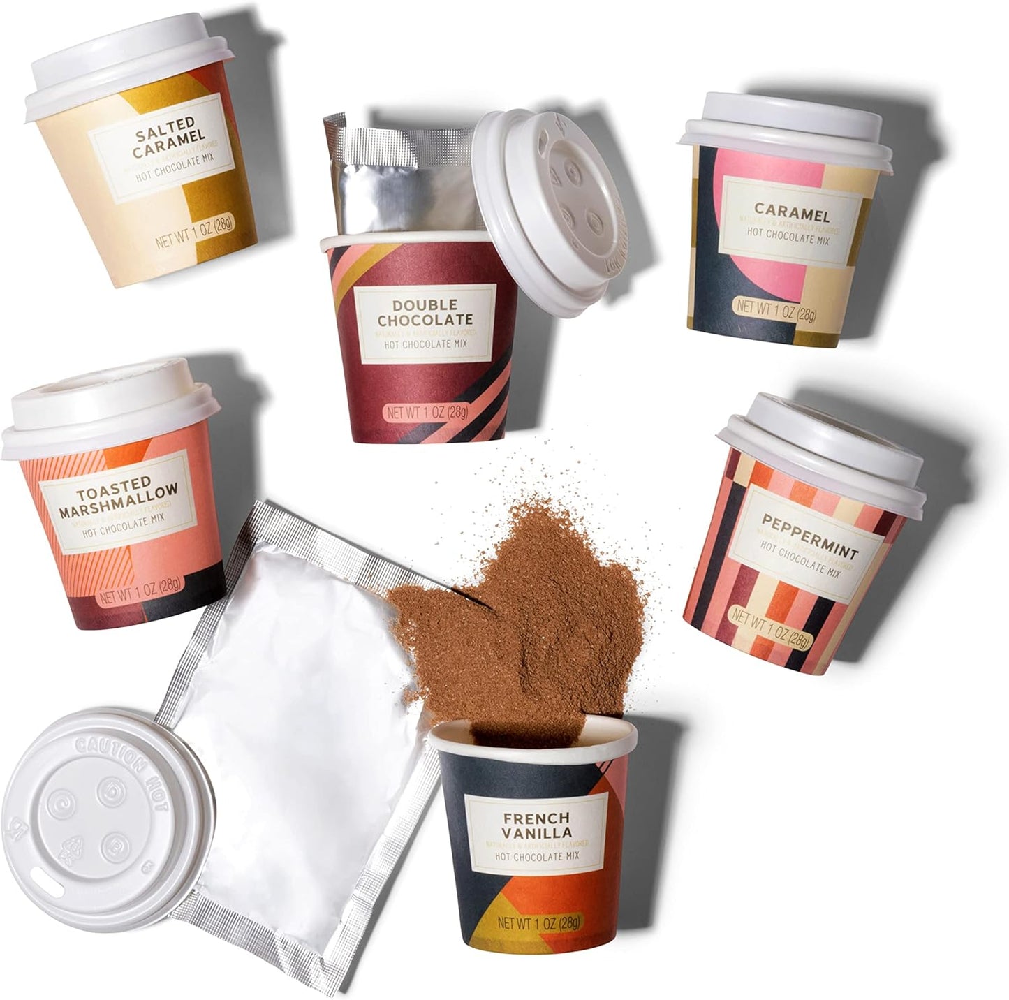Bombombs Hot Chocolate Mix Gift Set, Hot Chocolate Mix in Mini Cup Packaging, Flavors Include Double Chocolate, French Vanilla, Peppermint, Salted Caramel and More, Set of 6