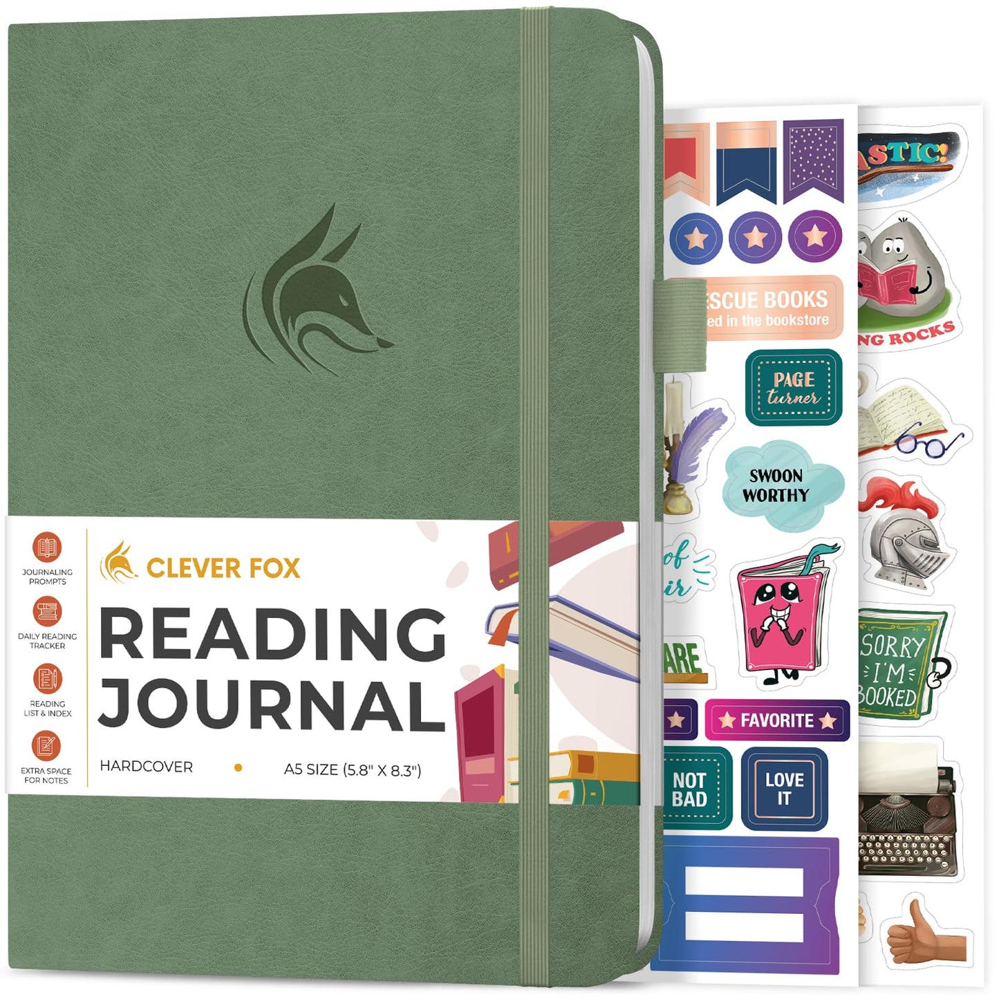 Journal de lecture en similicuir avec autocollants - Plusieurs coloris