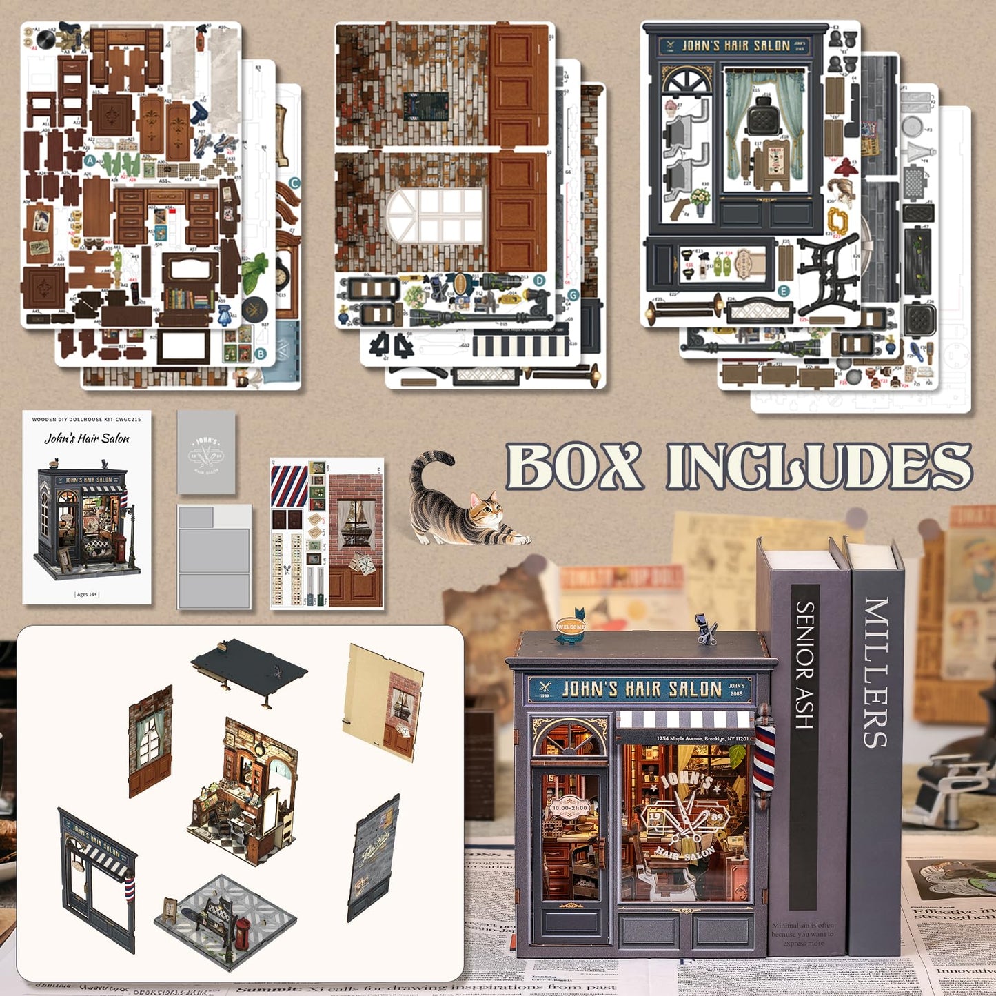 Cutefun Book Nook Kit, DIY Miniature House Kit for Adults, 3D Wooden Puzzle Mini House Building Kit with LED, Dollhouse Kit Bookshelf Insert Decor Creative Gifts for Teens (The Astrology Bookshop)