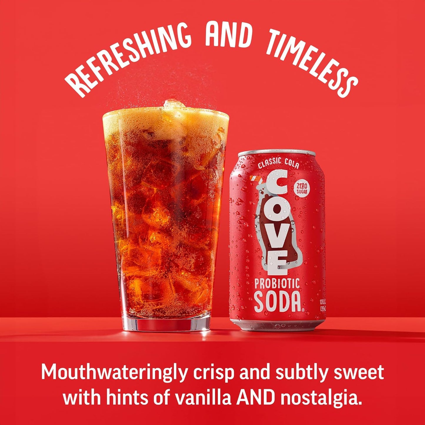 Cove Probiotic Soda, Zero Sugar Better-For-You Alternative - Refreshing, Delicious Probiotic Drink, No Artificial Colours & Caffeine Free - Raspberry, 12 Pack