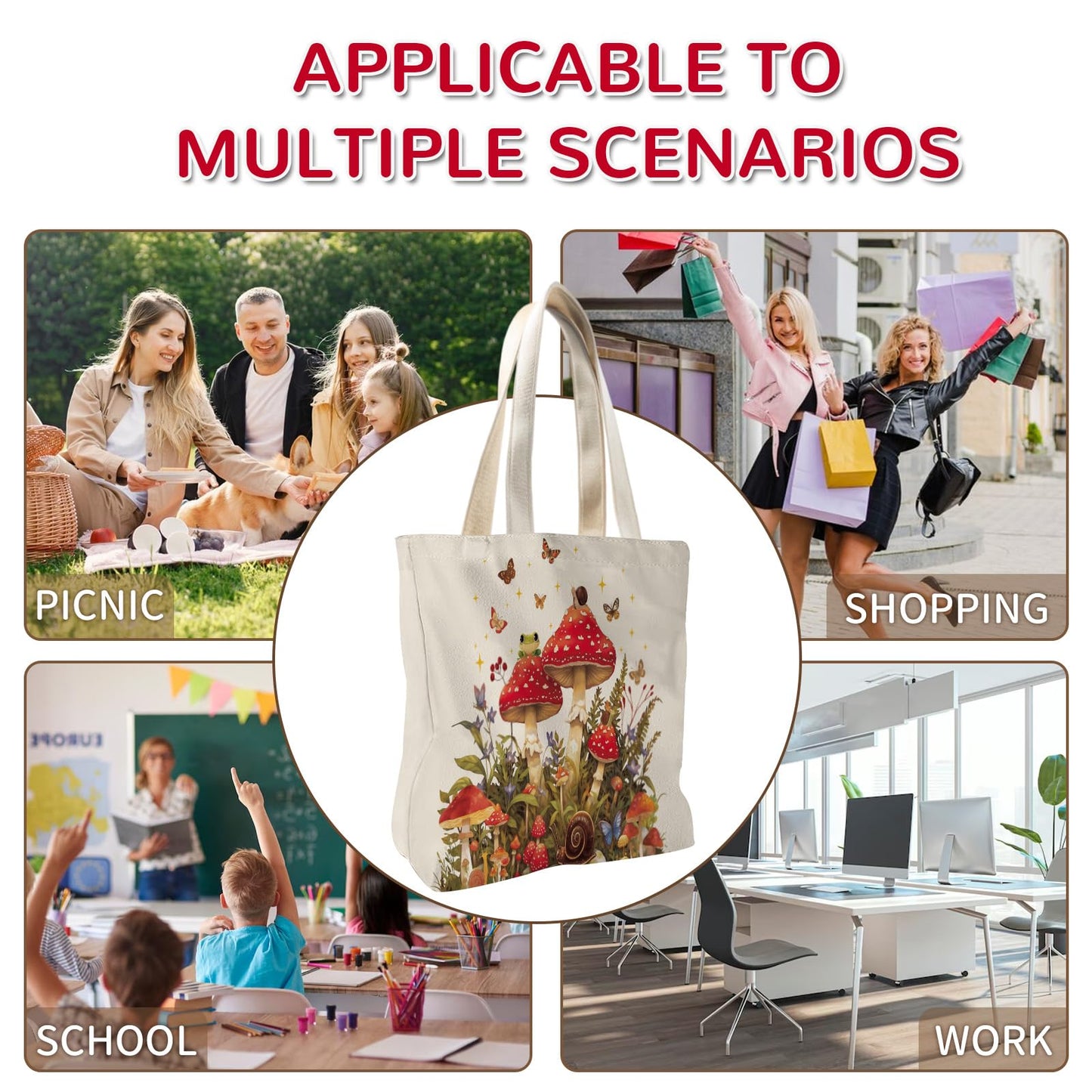 Wazzio Aesthetic Lot de 2 Sacs Fourre-Tout en Toile avec Trousse de Maquillage, Sacs de Courses Réutilisables pour le Shopping, la Salle de Sport, les Voyages, le Travail, les Vacances