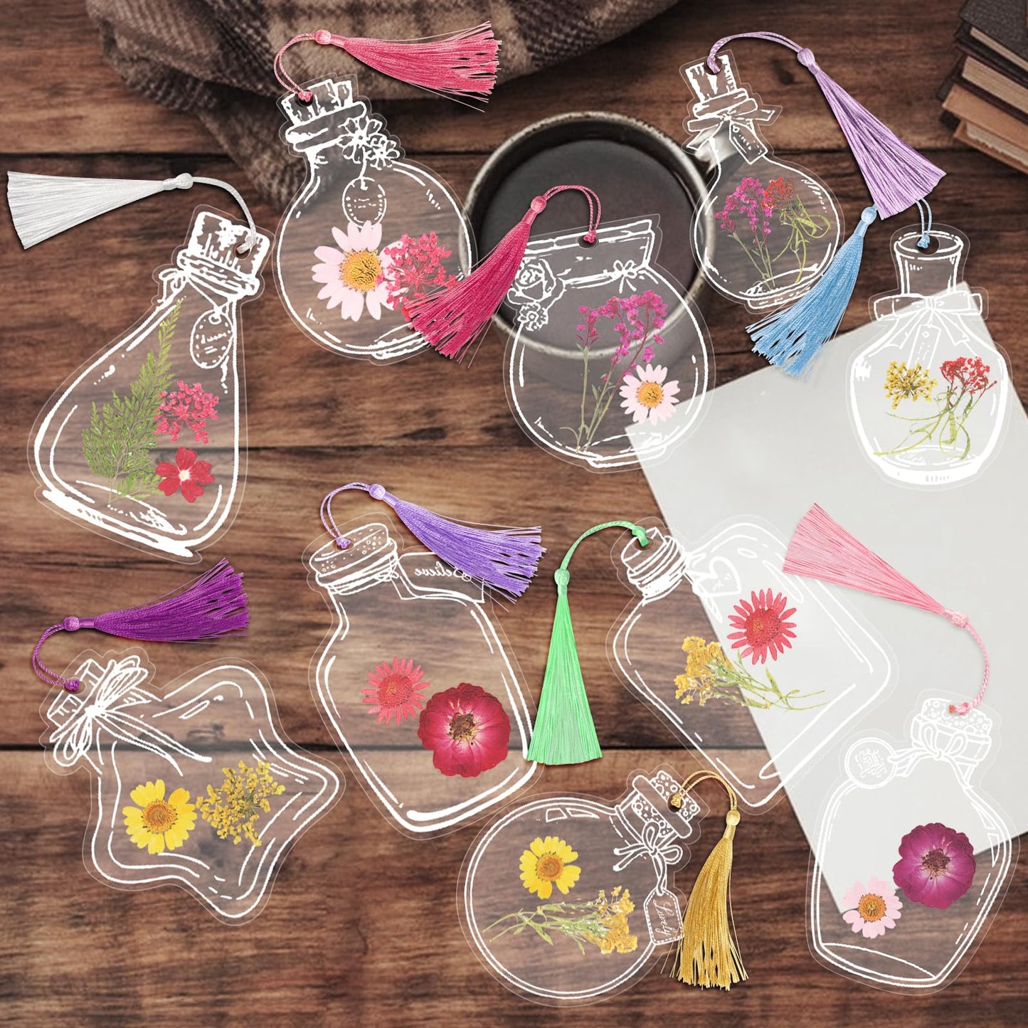 103PCS Bookmark Making Kit, Kaluofan DIY Bookmark Transparent Dried Flower Bookmarks Kit with Abundant Bottle Bookmarks Dried Flowers Tassels and Tweezer