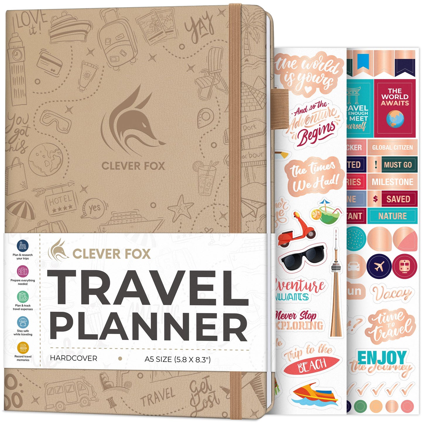 Carnet de Voyage Clever Fox – Carnet de Voyage avec Planificateur de Budget, Liste de Colisage, Suivi des Dépenses et Journal de Bord – Organisateur d'Itinéraire de Voyage pour Femmes, Hommes et Couples – Couverture Rigide