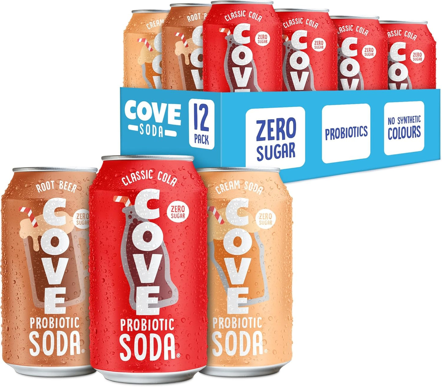 Cove Probiotic Soda, Zero Sugar Better-For-You Alternative - Refreshing, Delicious Probiotic Drink, No Artificial Colours & Caffeine Free - Raspberry, 12 Pack