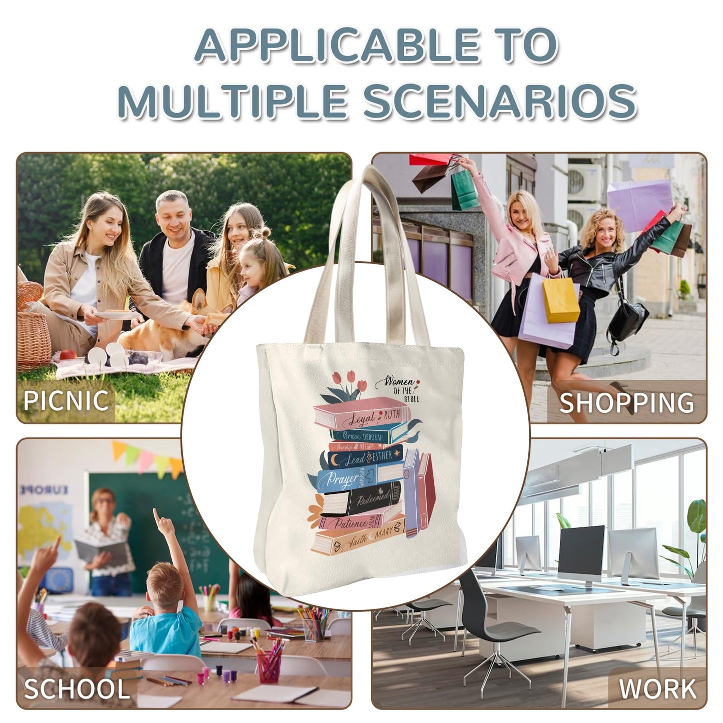 Wazzio Aesthetic Lot de 2 Sacs Fourre-Tout en Toile avec Trousse de Maquillage, Sacs de Courses Réutilisables pour le Shopping, la Salle de Sport, les Voyages, le Travail, les Vacances